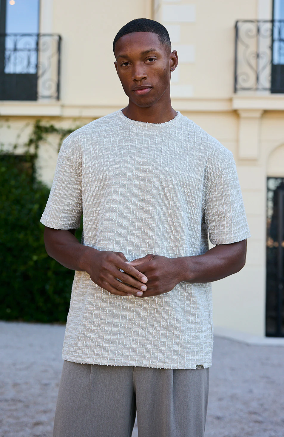 Arlio Textured Relaxed Boxy Tee in Beige - Happy Cabbage London