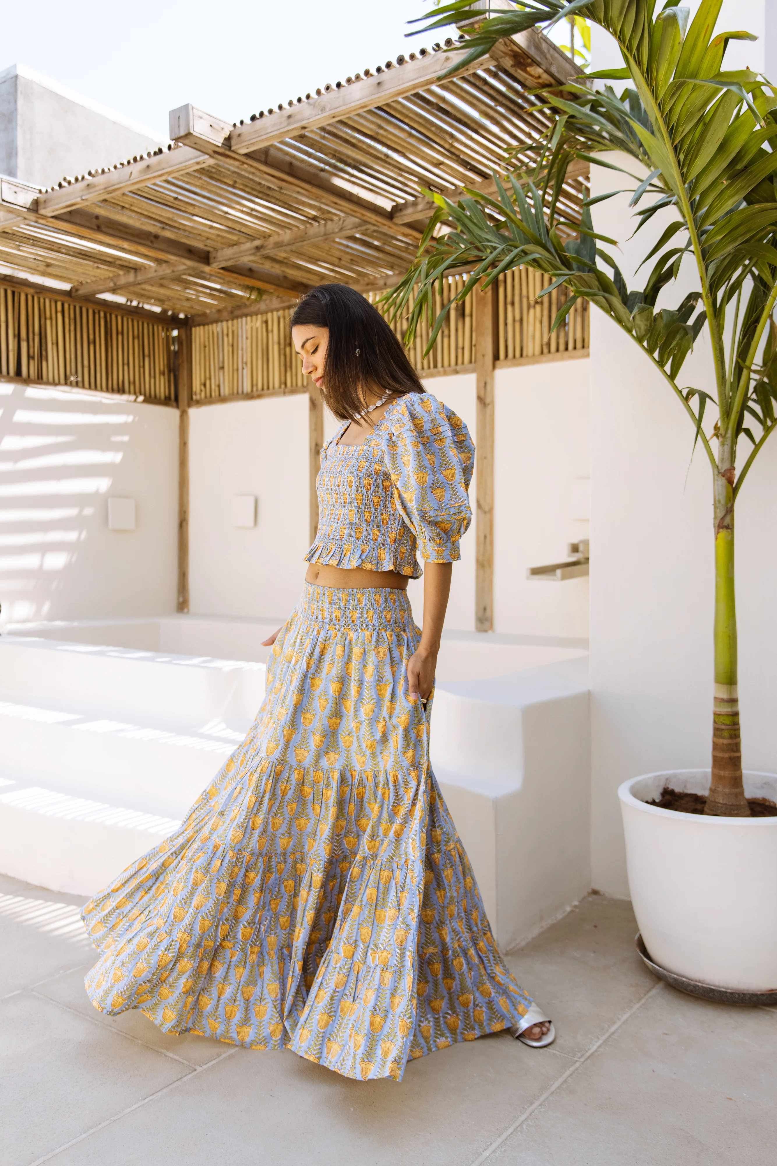 The Pia Skirt - Soft Blue and Yellow - Happy Cabbage London