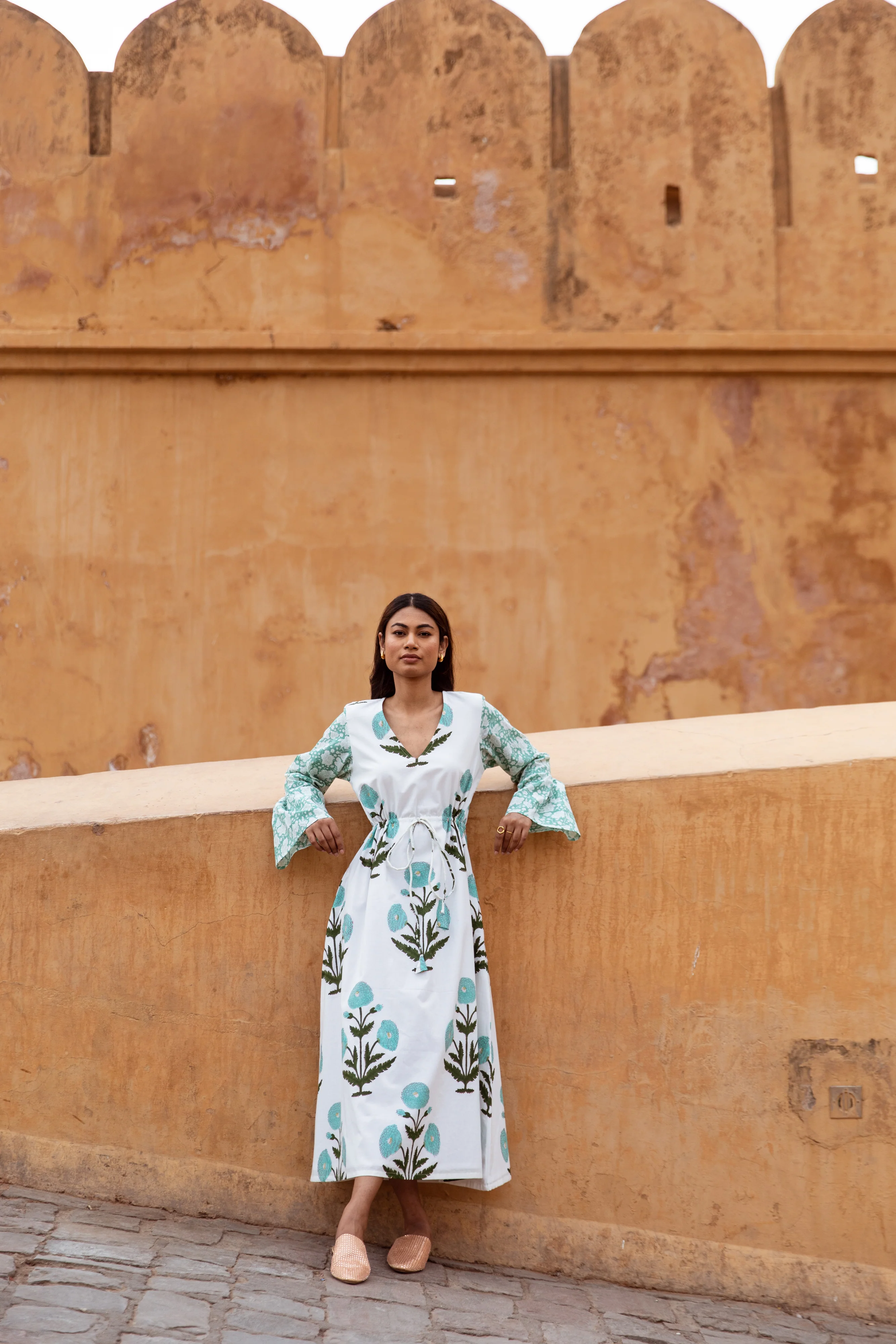 The Kate Dress - Aqua Green Floral Print - Happy Cabbage London