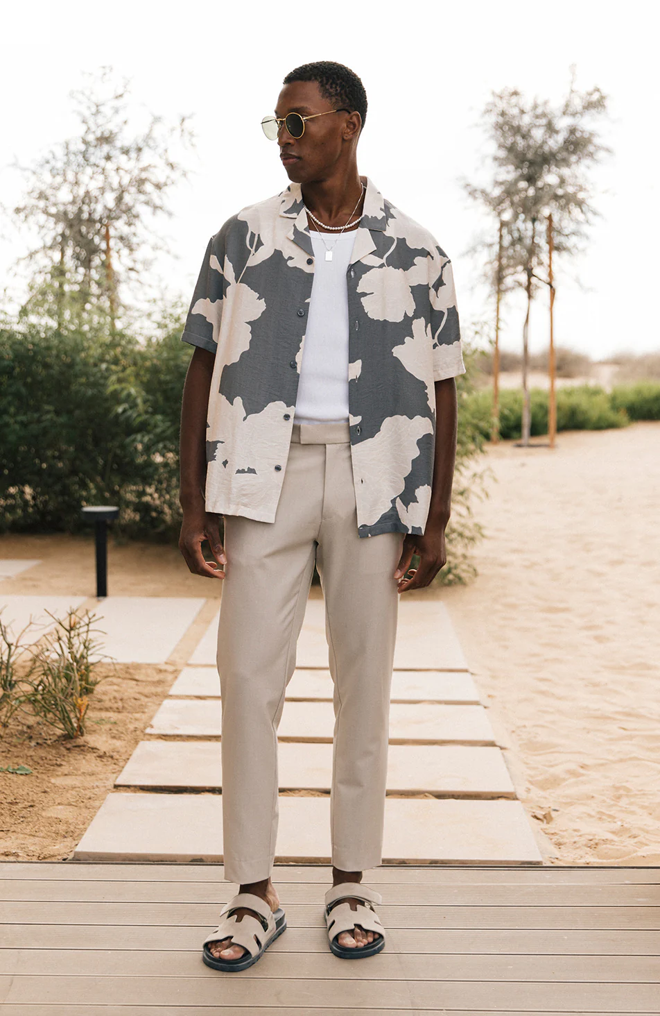 Atacama Relaxed Fit Floral Shirt in Grey and Cream - Happy Cabbage London