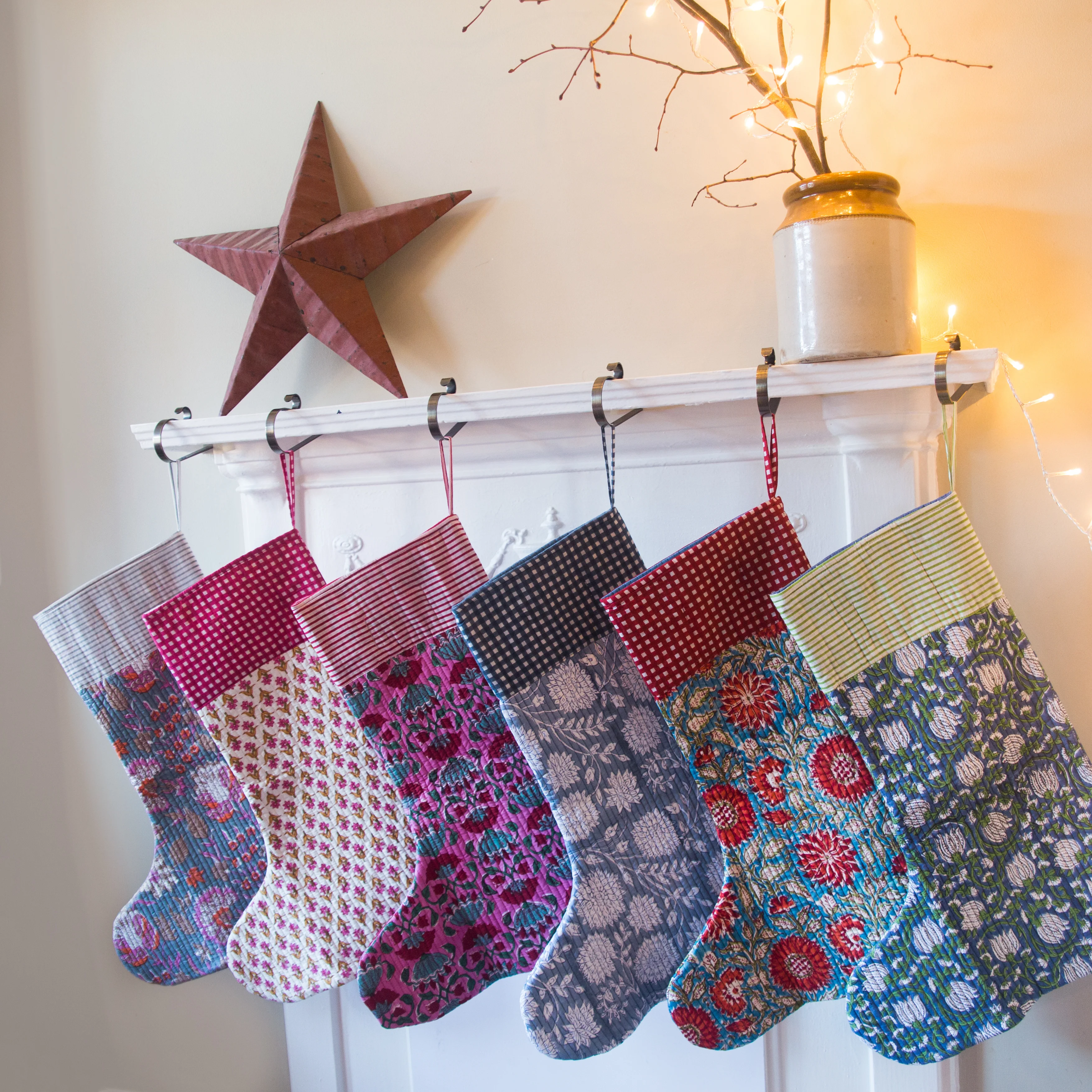 Luxury Quilted Christmas Stocking - Green & Blue - Happy Cabbage London