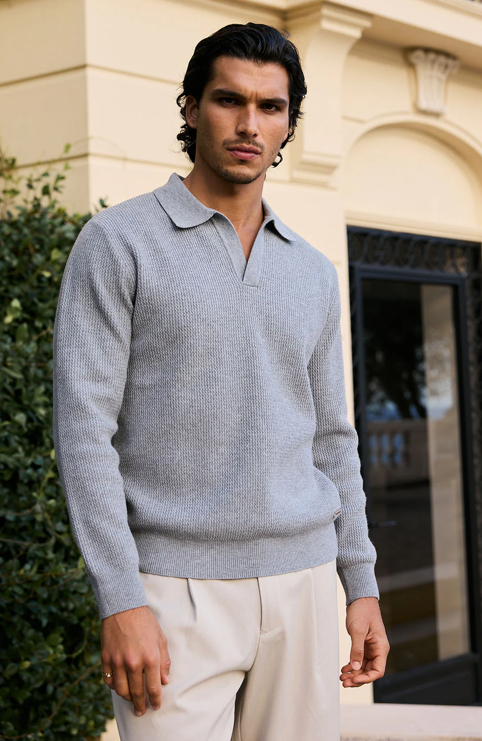 Dolce Relaxed Fit Long Sleeve Revere Jumper in Grey - Happy Cabbage London