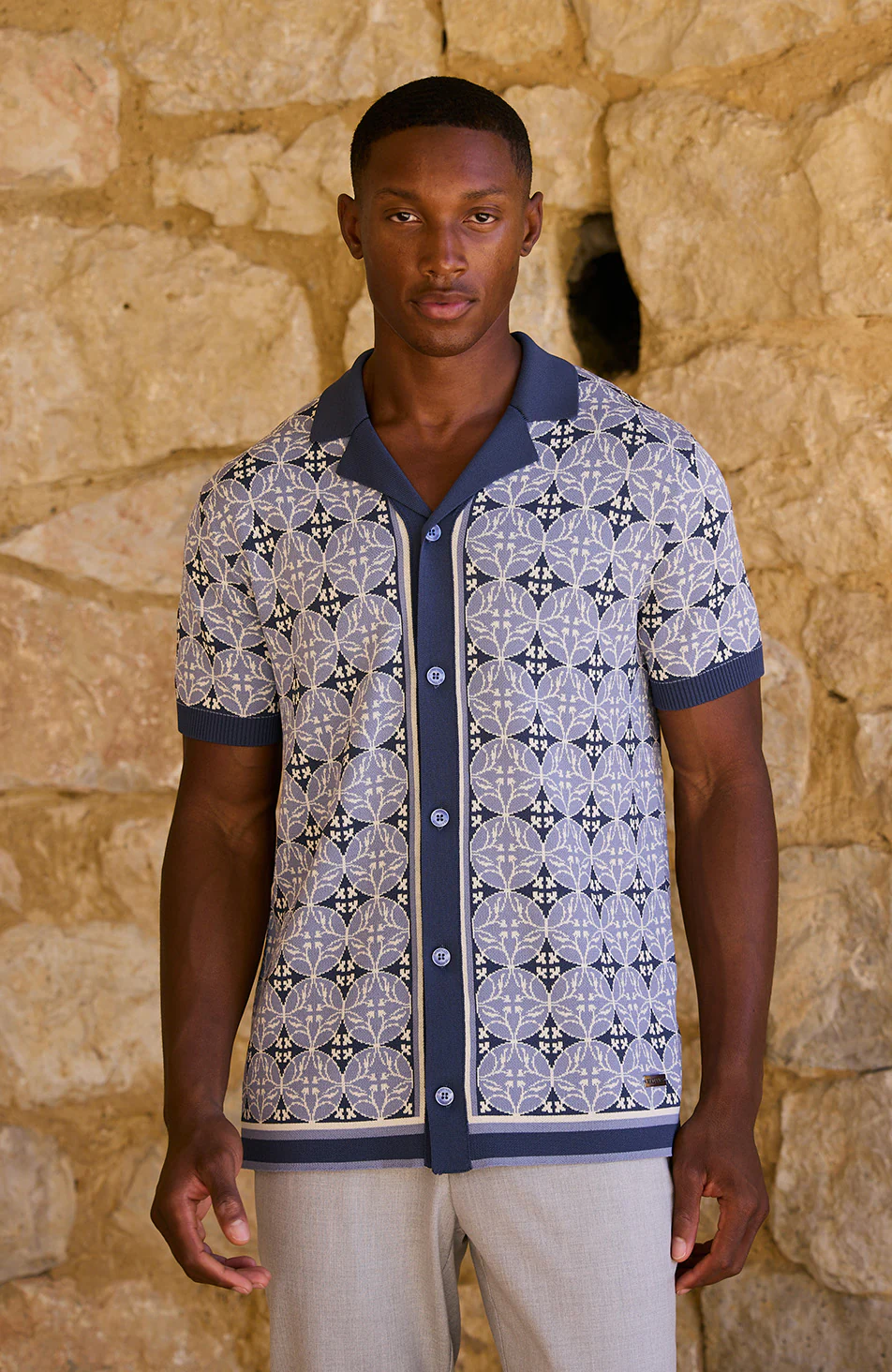 Cabo Slim Knit Shirt in Blue - Happy Cabbage London