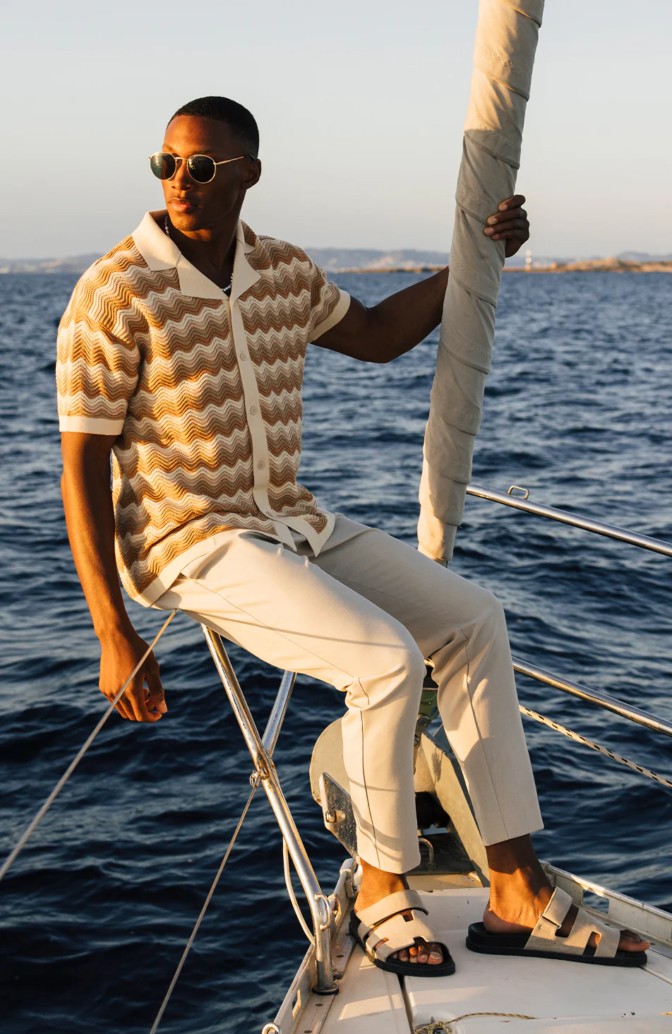 Aruba Textured Relaxed Fit Knitted Shirt in Beige - Happy Cabbage London