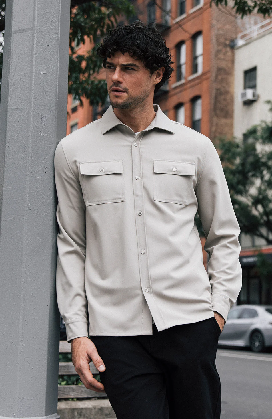 Arlington Slim Overshirt in Taupe - Happy Cabbage London