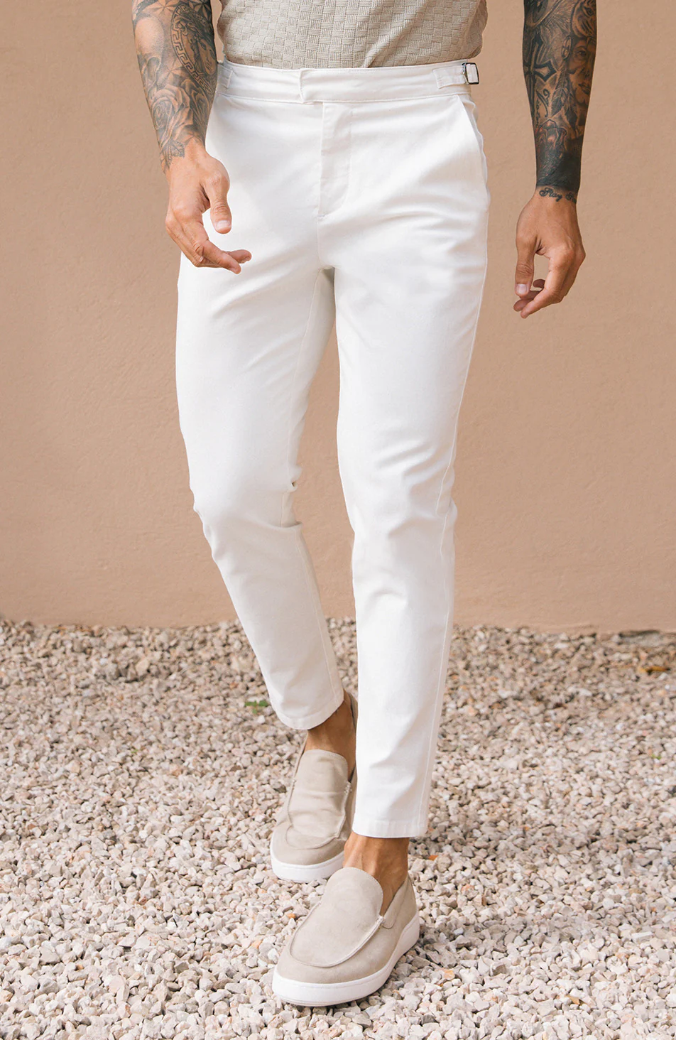 Beaufort Stretch Chinos in White - Happy Cabbage London