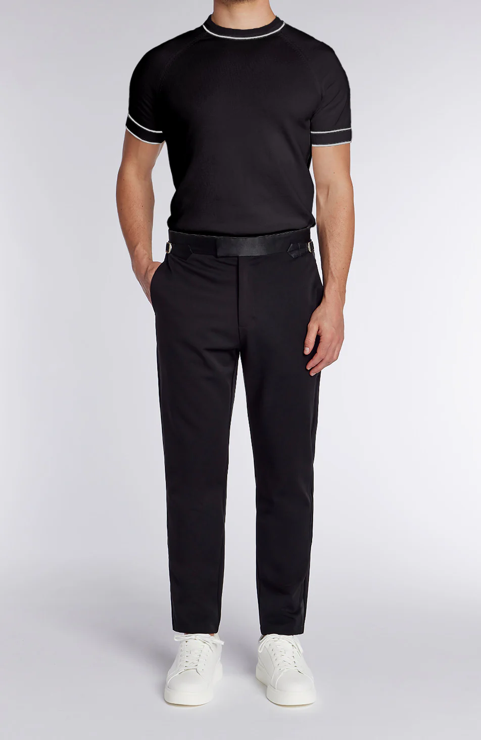 Blanton Slim Tux Chino Trousers in Black - Happy Cabbage London
