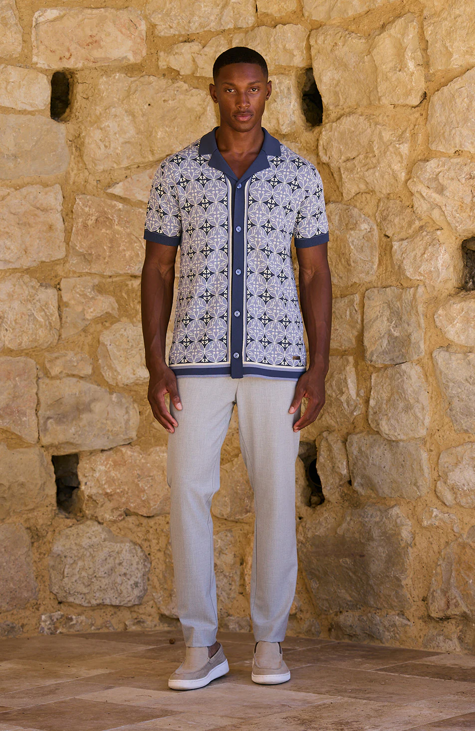 Cabo Slim Knit Shirt in Blue - Happy Cabbage London