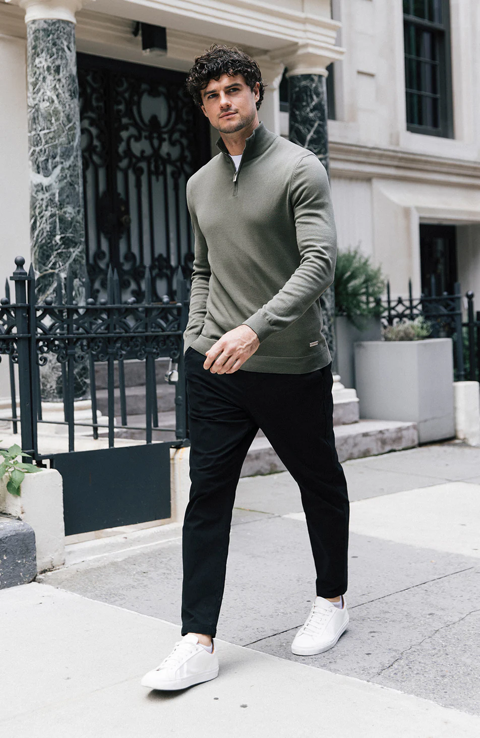 Canarsie Slim Knit Zip Jumper in Khaki - Happy Cabbage London
