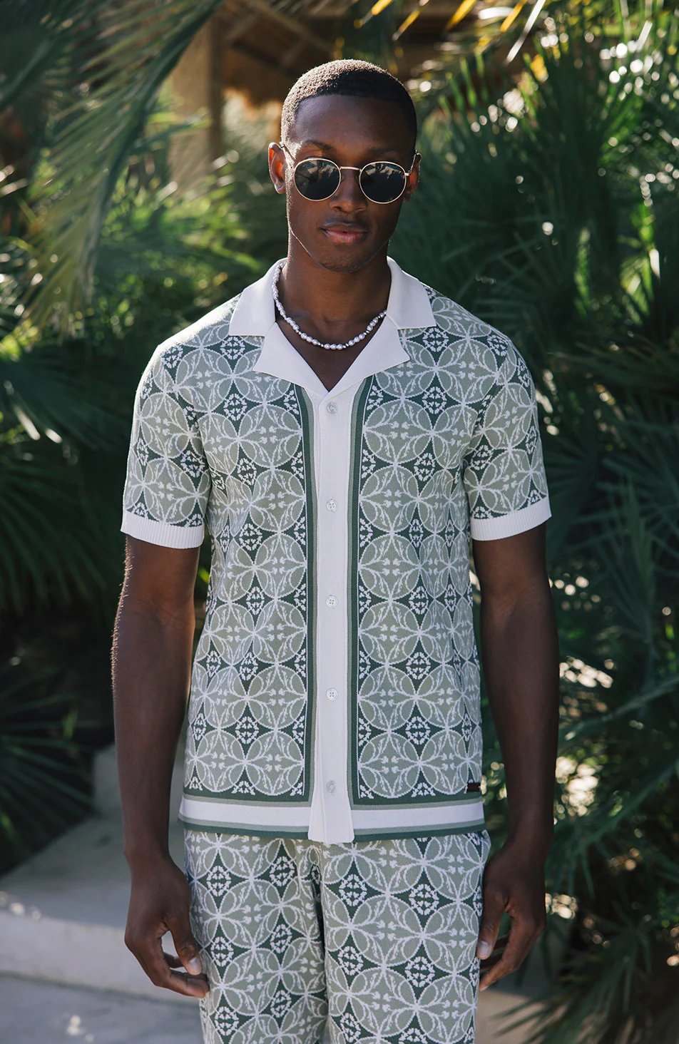 Cabo Slim Knit Shirt in Green - Happy Cabbage London