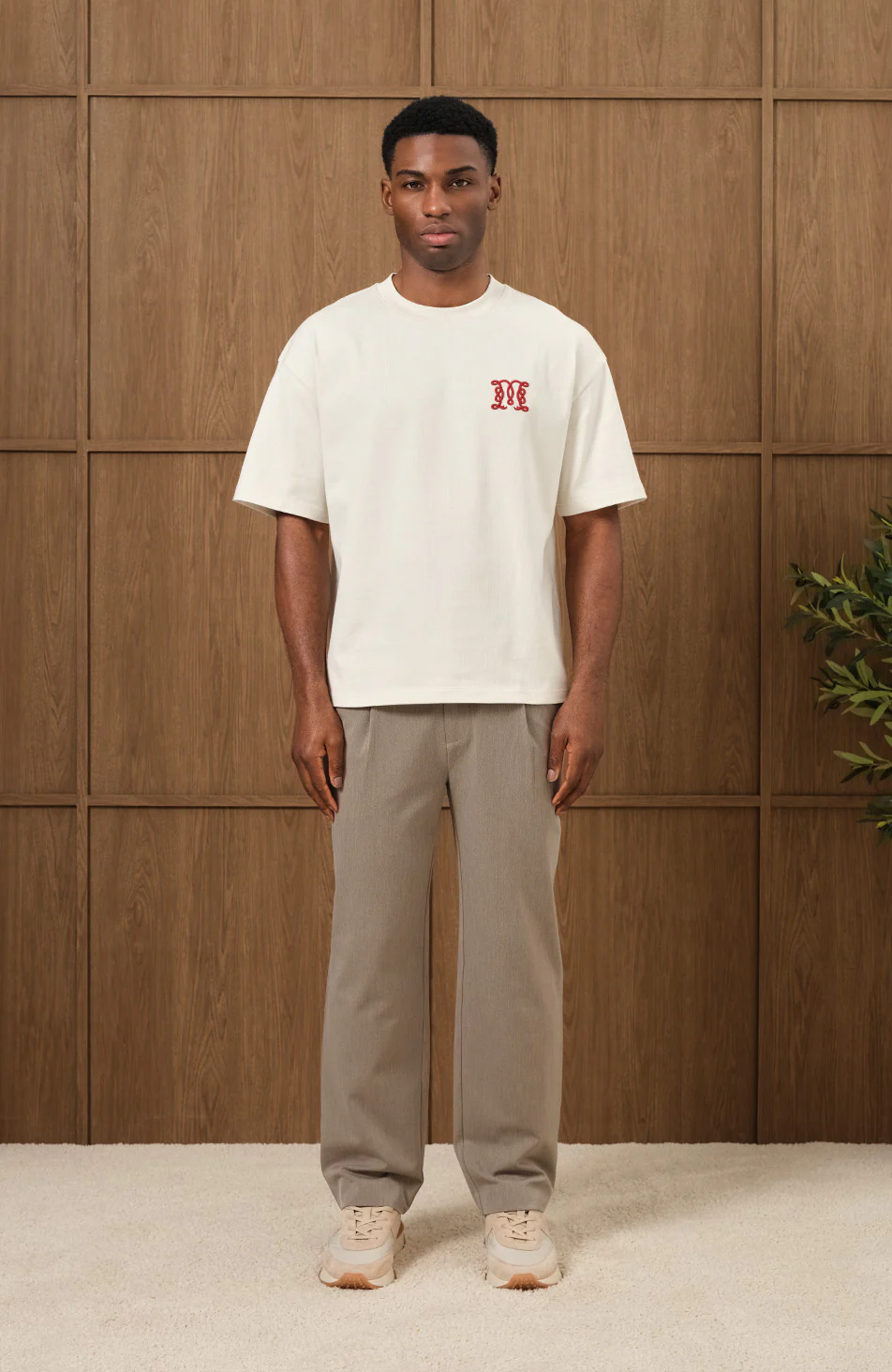 Embroidered Monogram Script T-shirt in Ecru - Happy Cabbage London