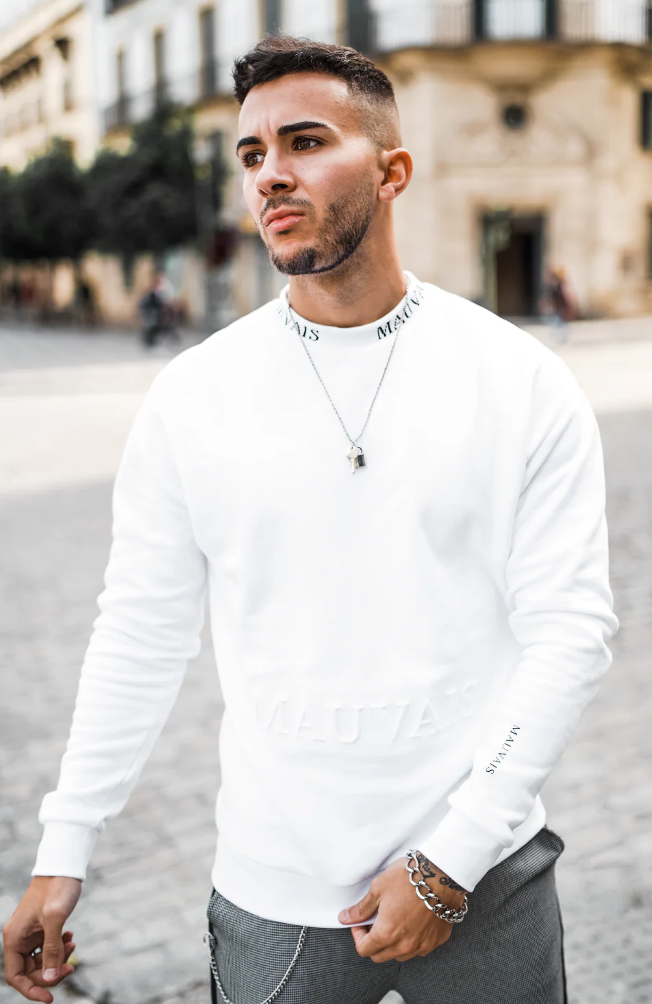 Embossed Sweatshirt in White - Happy Cabbage London