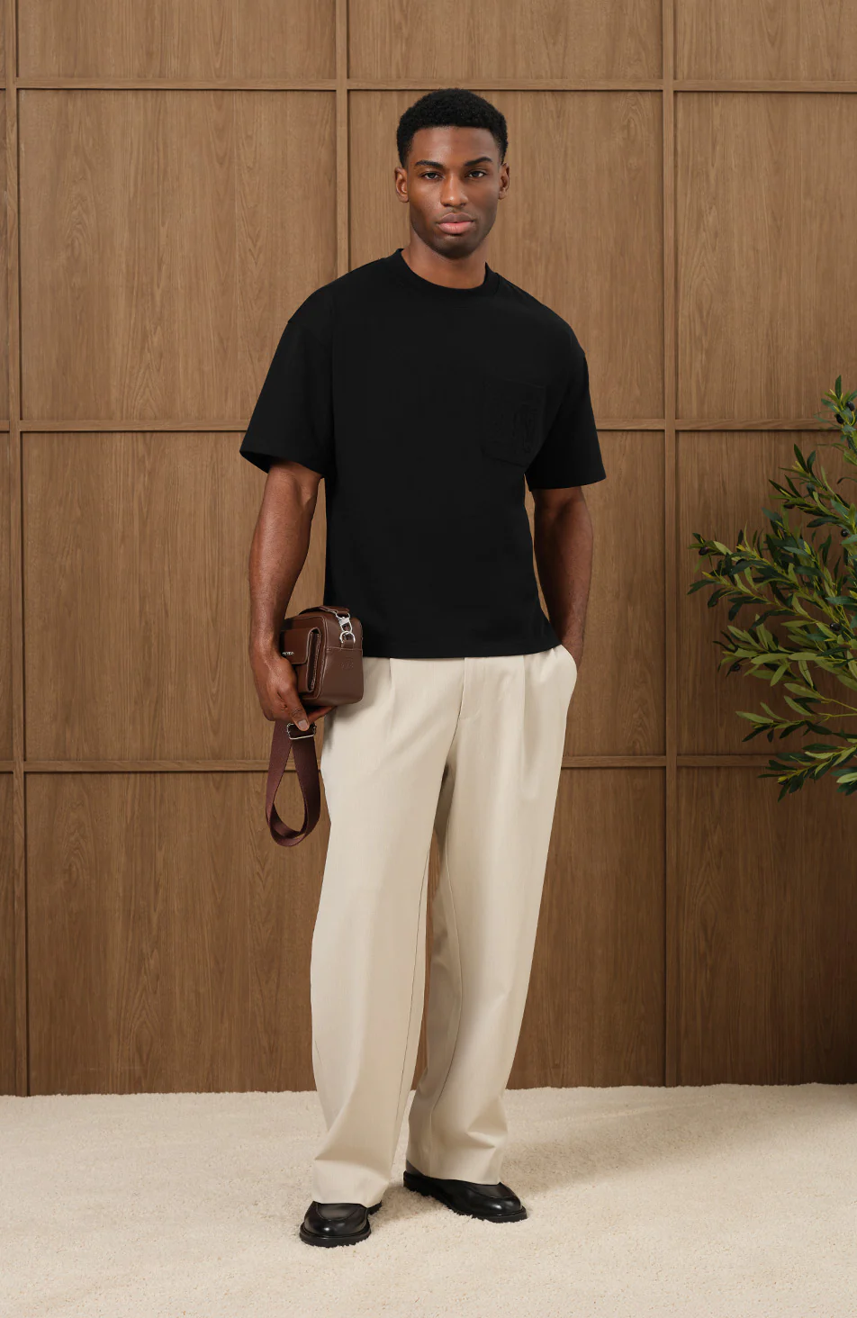 Embossed Monogram Pocket T-Shirt in Black - Happy Cabbage London