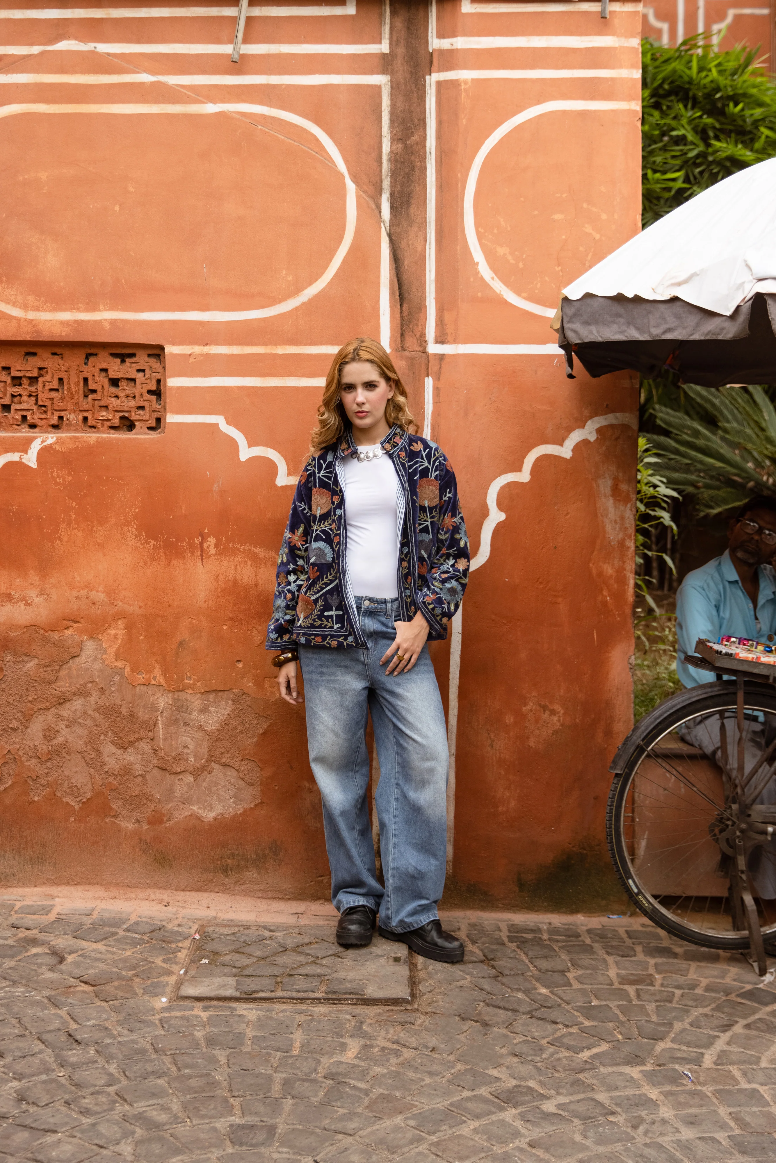 Embroidered Jacket - Navy Wildflower - Happy Cabbage London