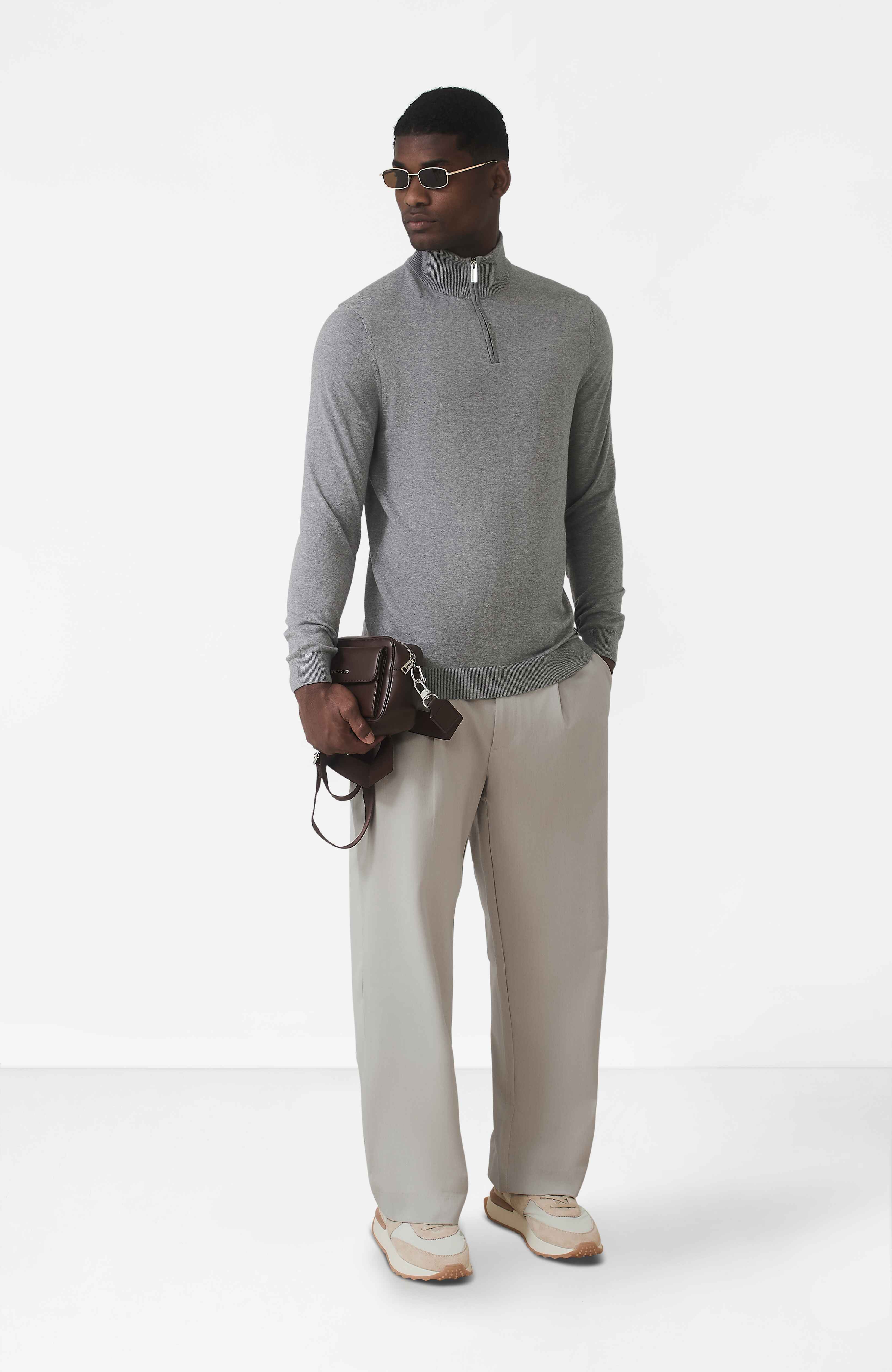 Canarsie Slim Knit Zip Jumper in Grey - Happy Cabbage London