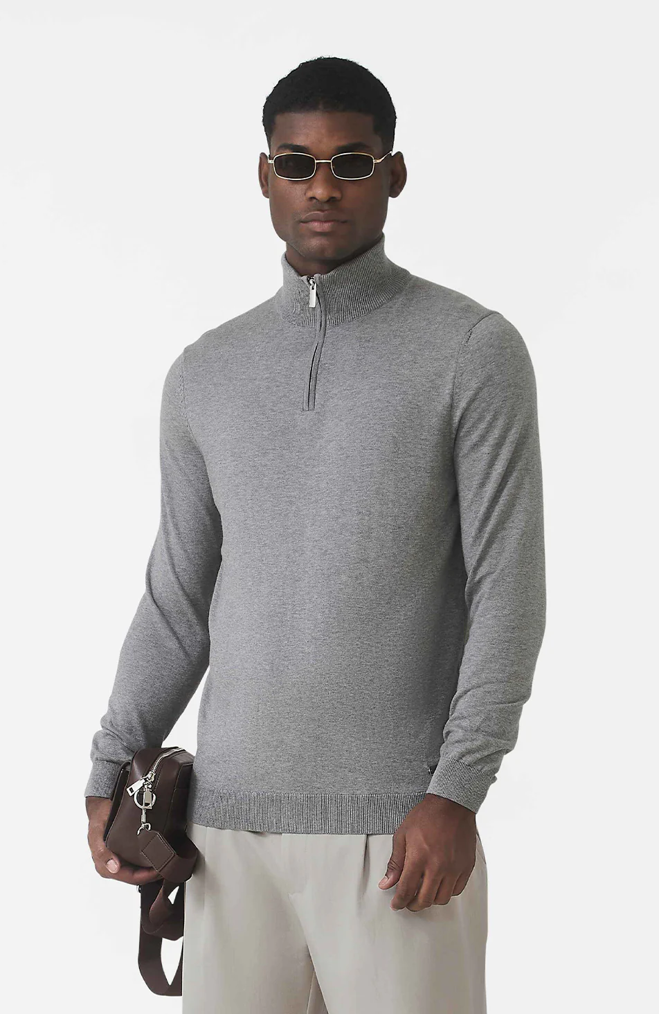 Canarsie Slim Knit Zip Jumper in Grey - Happy Cabbage London