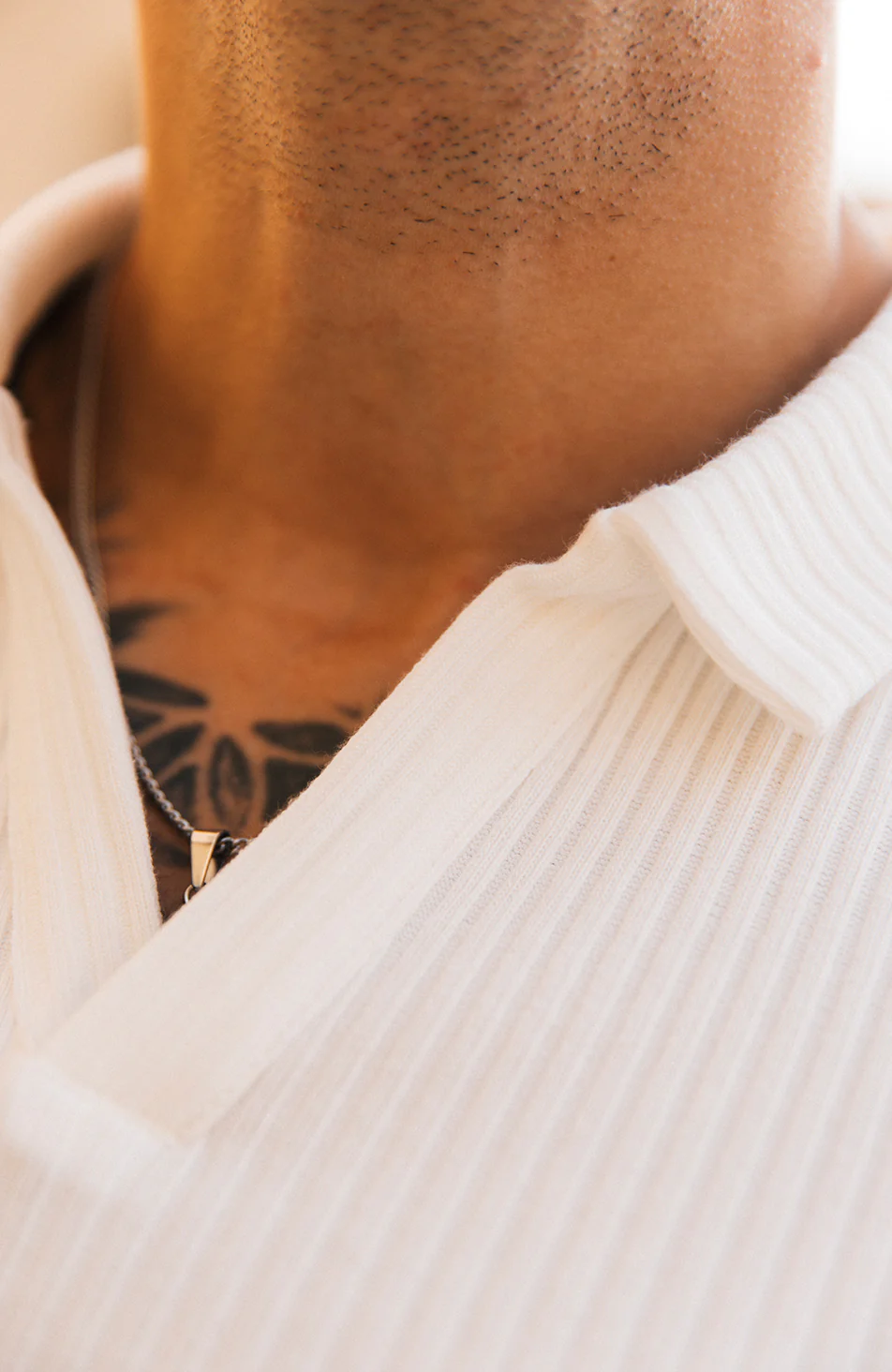 Elysee Slim Ribbed Revere Polo in White - Happy Cabbage London