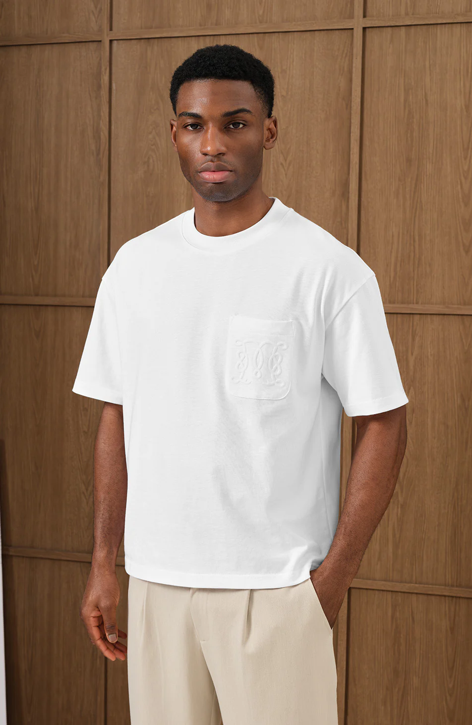 Embossed Monogram Pocket T-Shirt in White - Happy Cabbage London