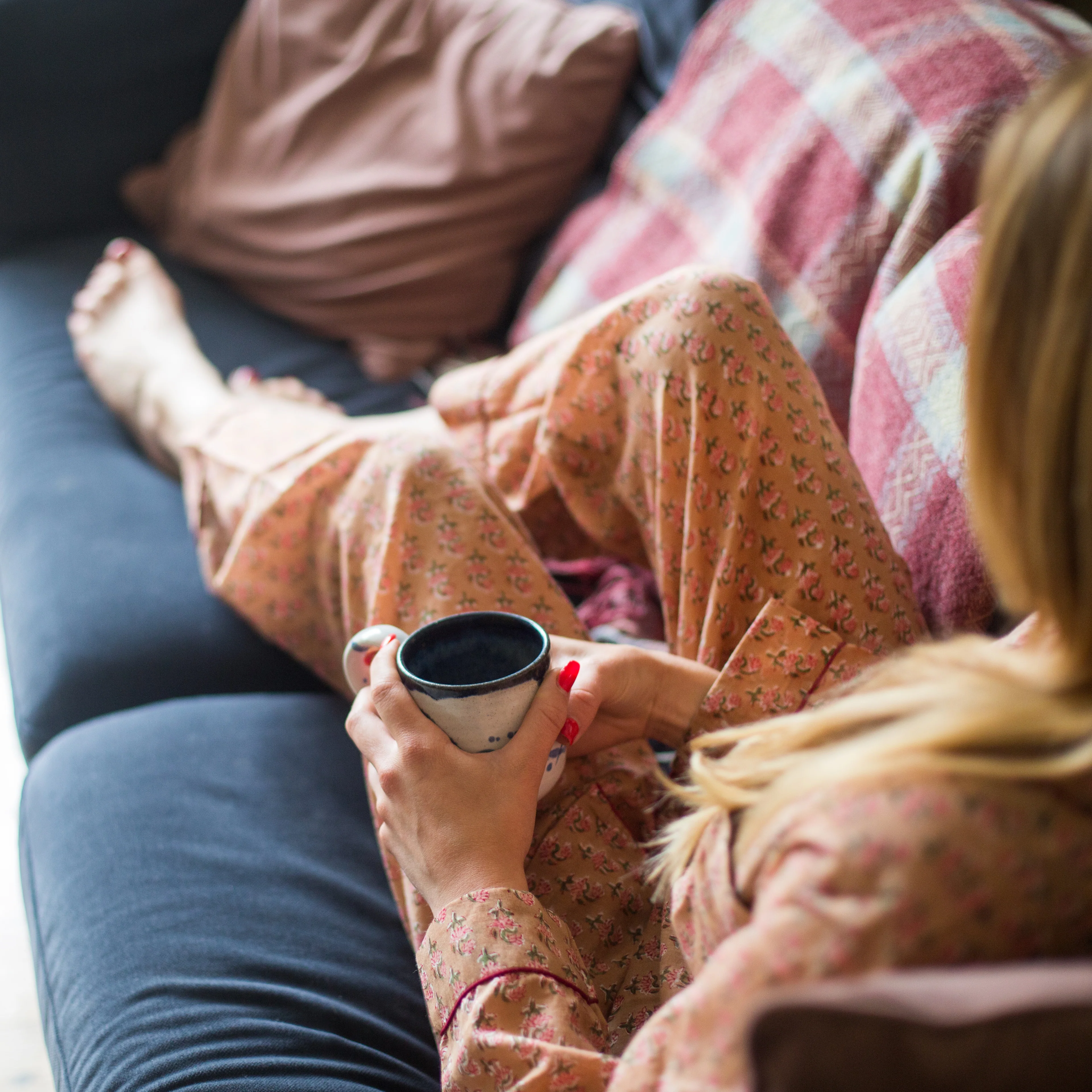 Long PJ Set in Fawn Floral Block Print Design - Happy Cabbage London