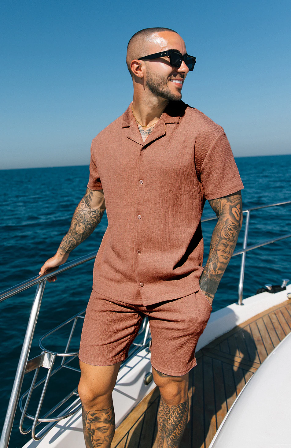 Eivissa Slim Stretch Shorts in Rust - Happy Cabbage London