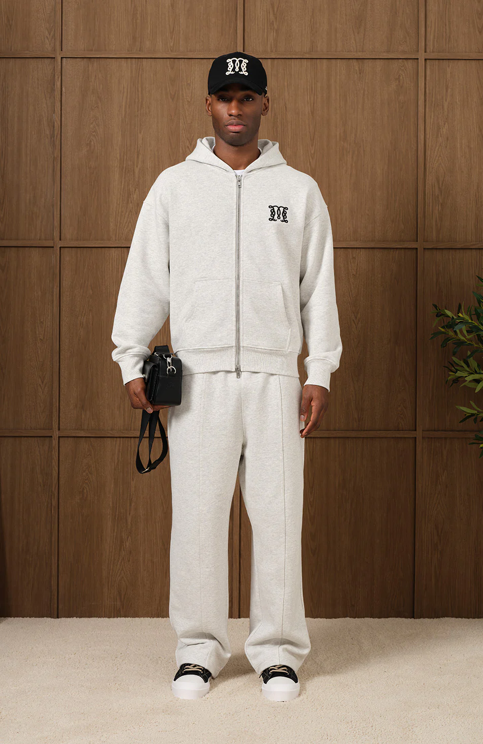 Embroidered Monogram Zip Through Hoodie in Grey Marl - Happy Cabbage London