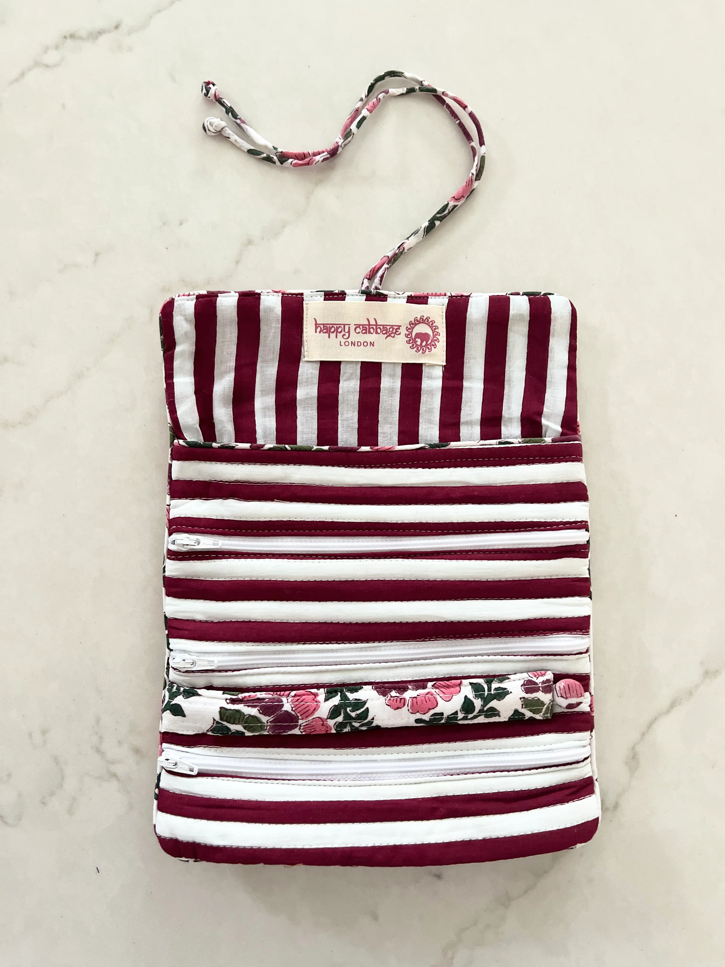 Block Print Jewellery Roll - Berry Pink - Happy Cabbage London