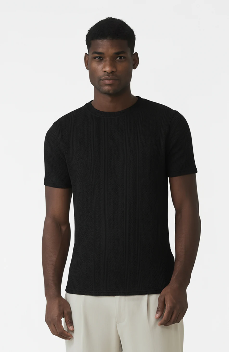 Cedro Slim Textured Tee in Black - Happy Cabbage London