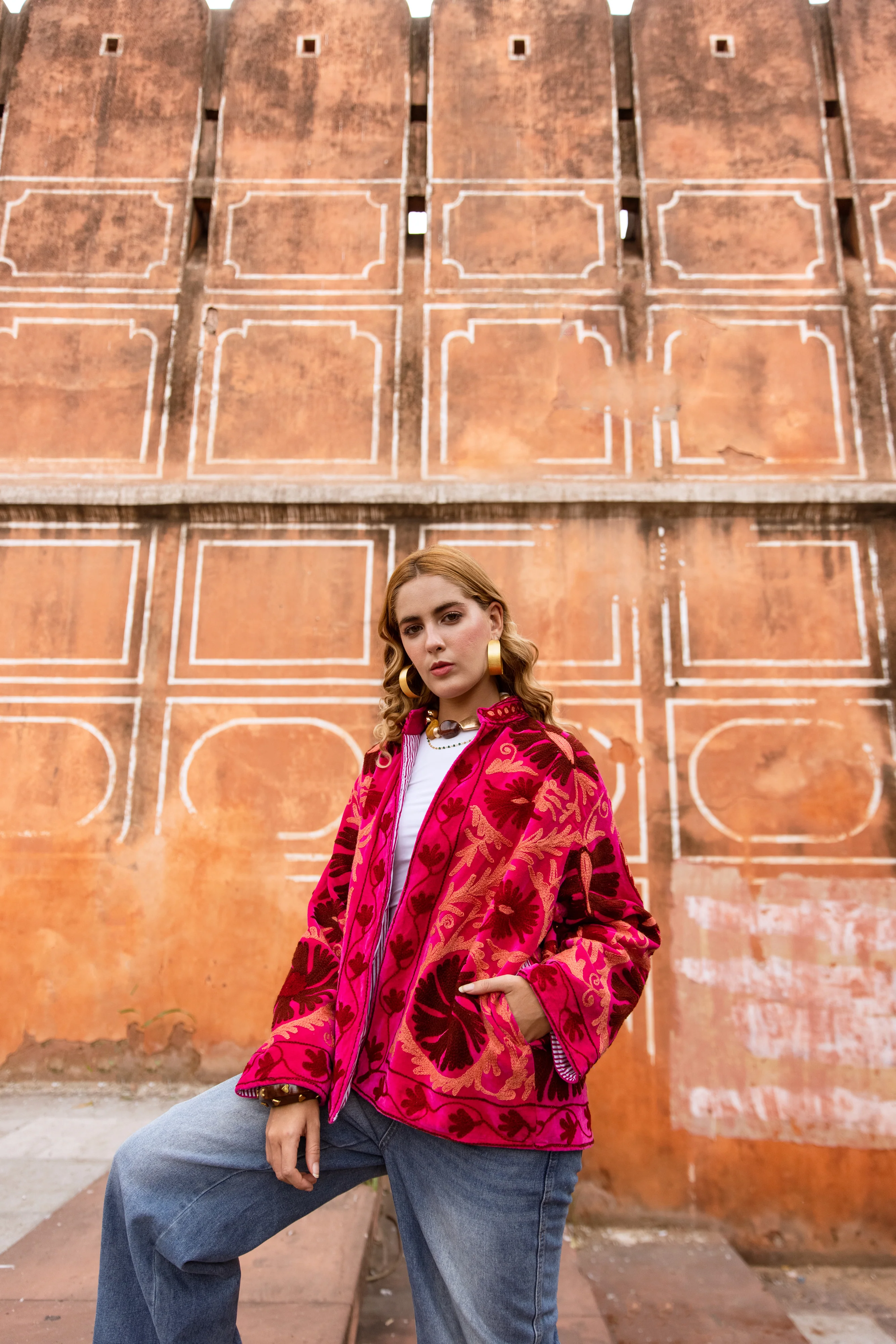 Embroidered Jacket - Hot Pink - Happy Cabbage London