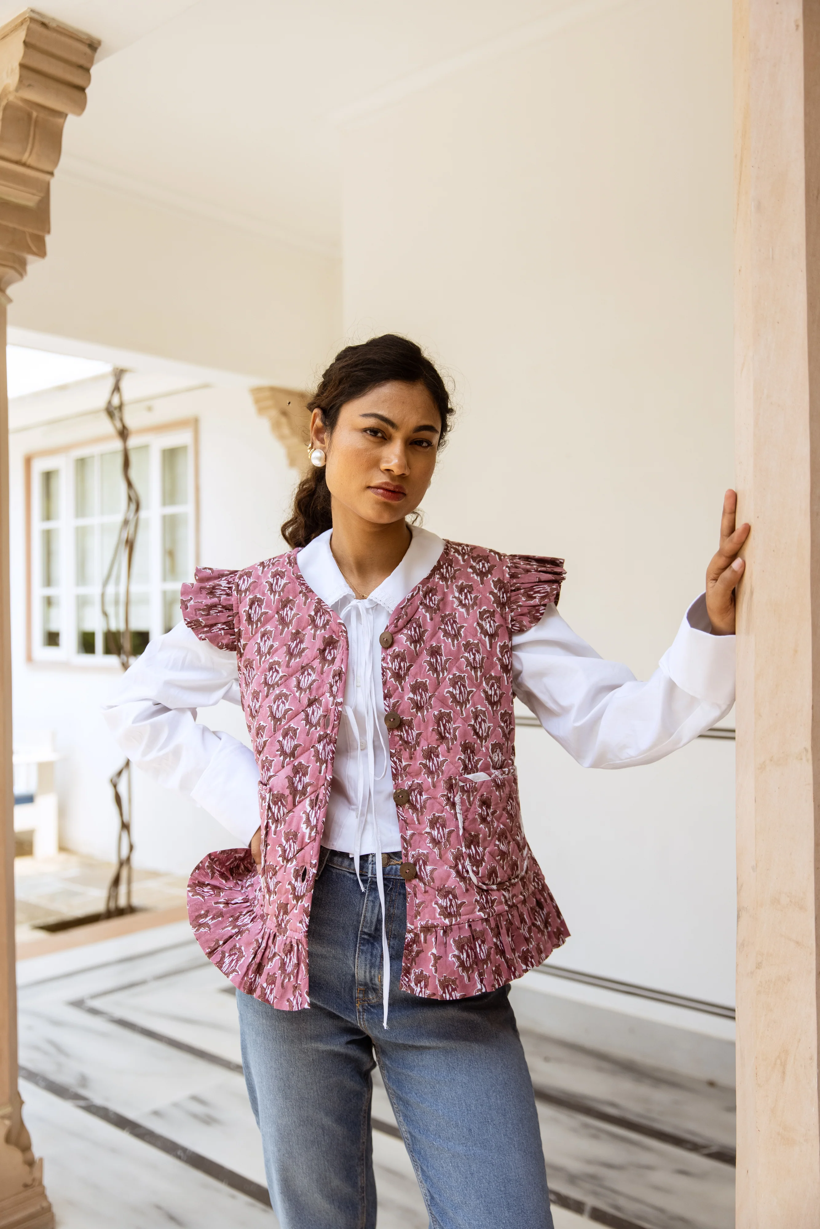 SALE Frill Waistcoat - Dusky Pink - Happy Cabbage London