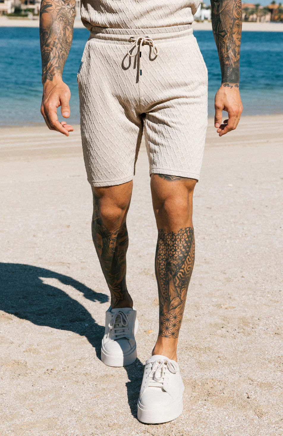Cannes Knit Shorts in Beige - Happy Cabbage London