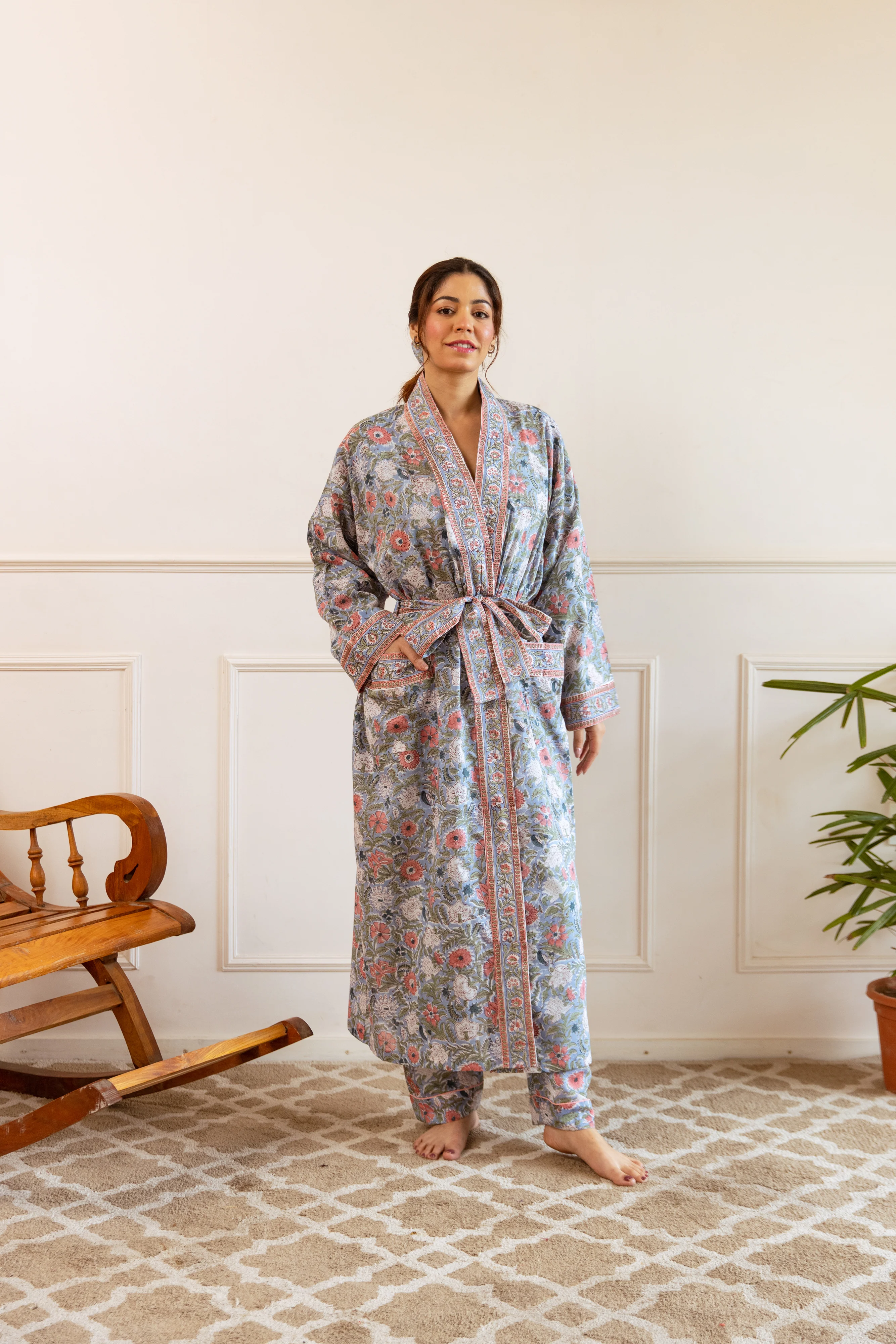 Long Cotton Robe - Meadow Bloom - Happy Cabbage London