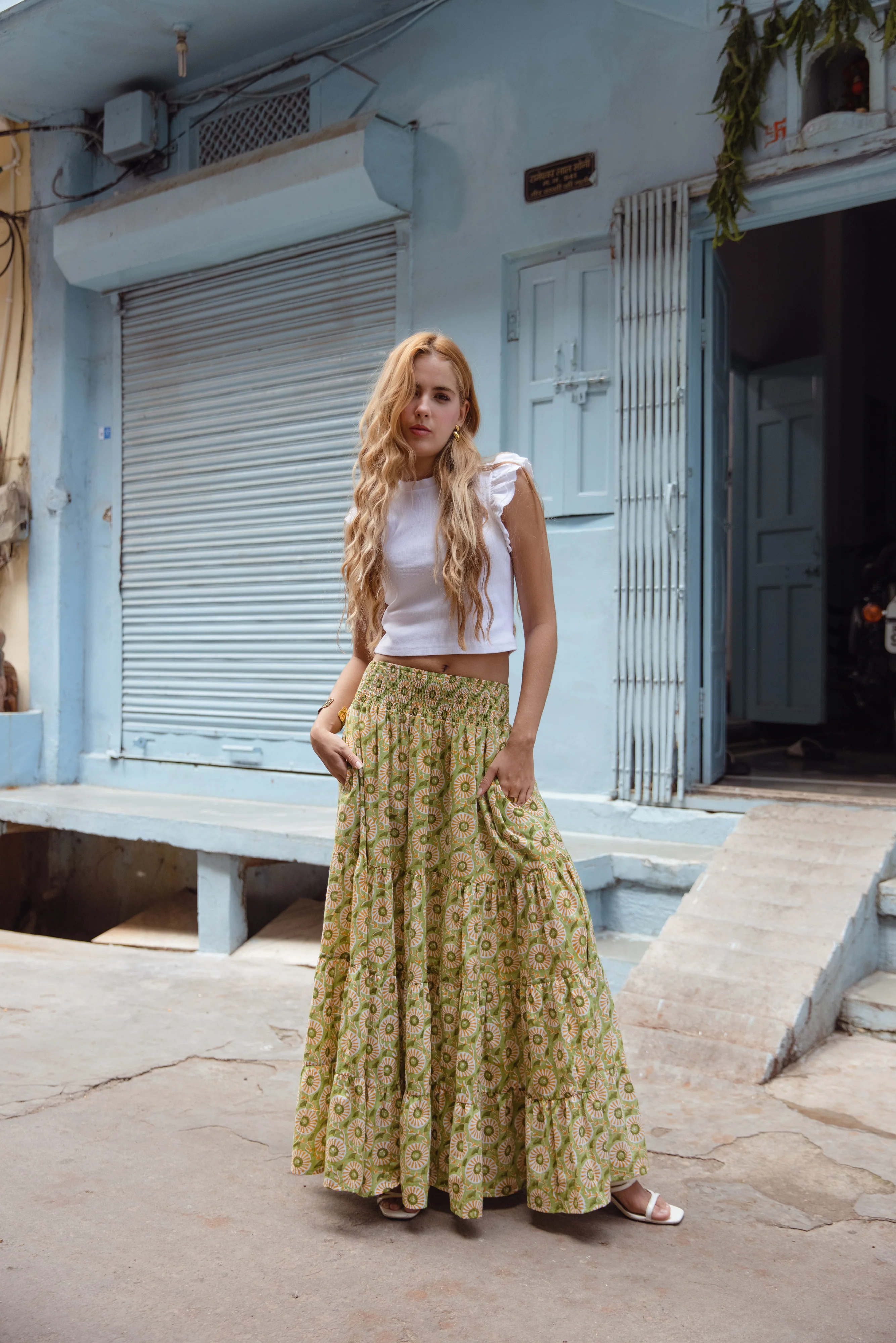 The Pia Skirt - Olive Sunburst - Happy Cabbage London