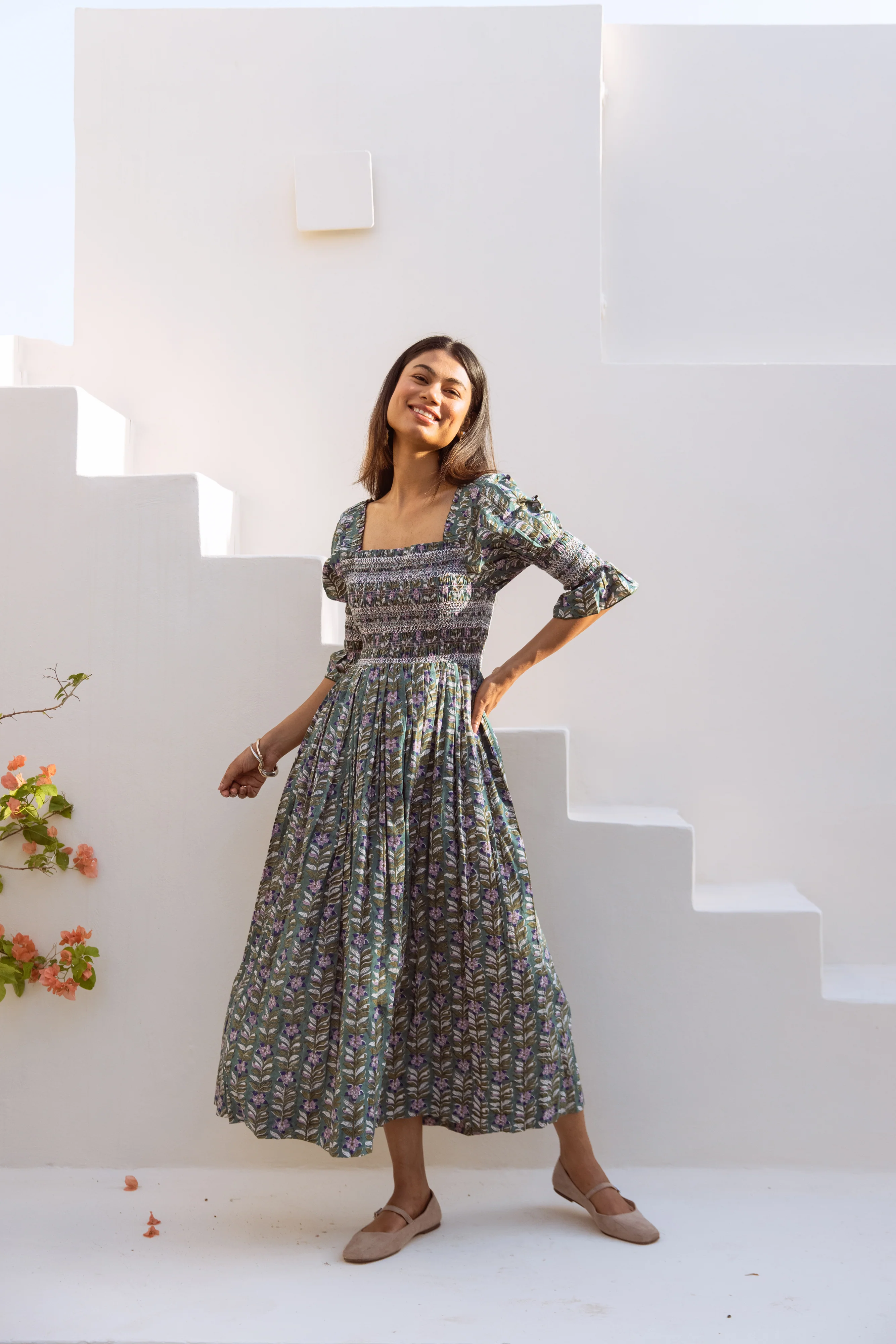 The Romi Dress - Emerald Floral Print - Happy Cabbage London