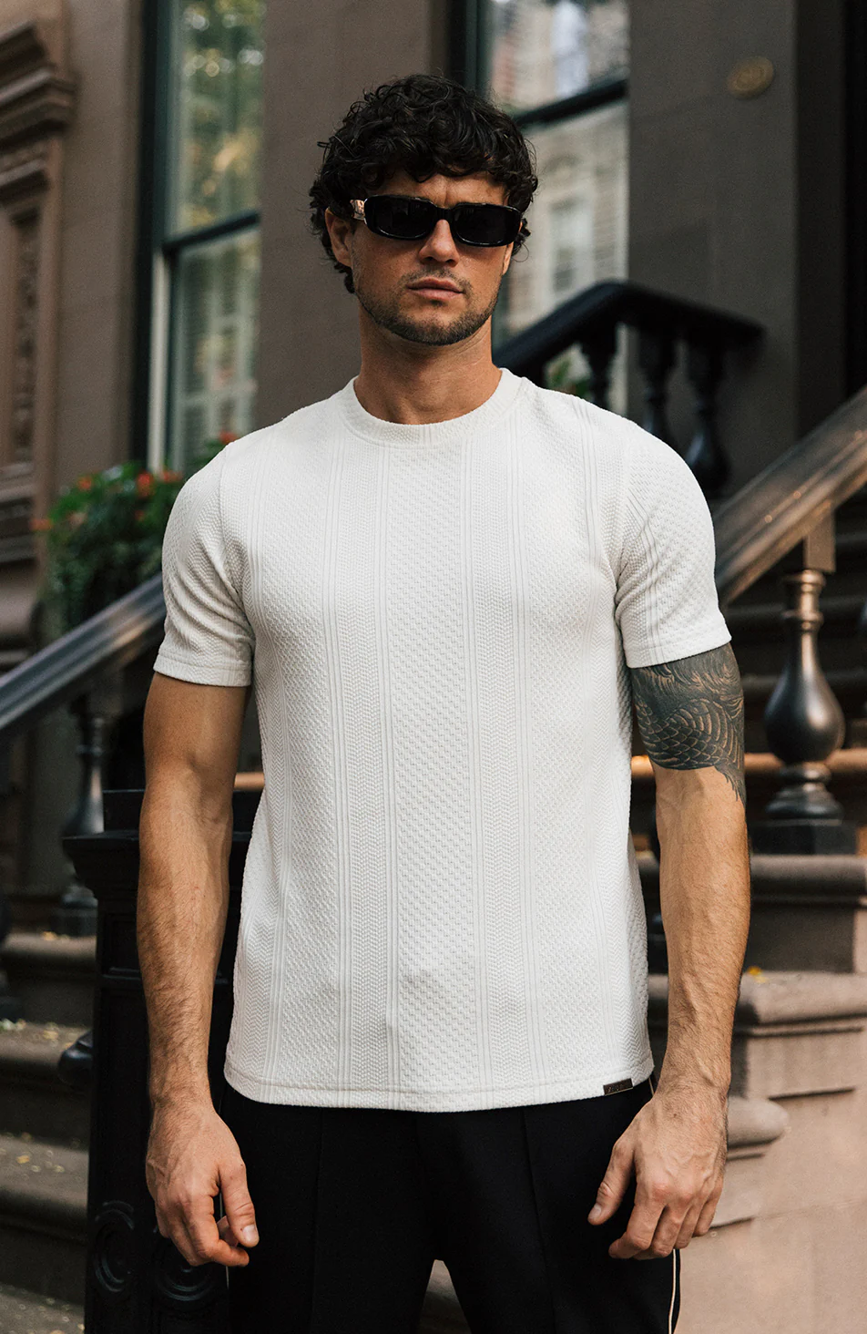 Cedro Slim Textured Tee in White - Happy Cabbage London