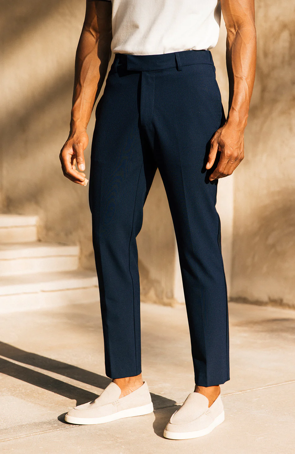 Aster Tailored Stretch Slim Leg Trousers in Navy - Happy Cabbage London