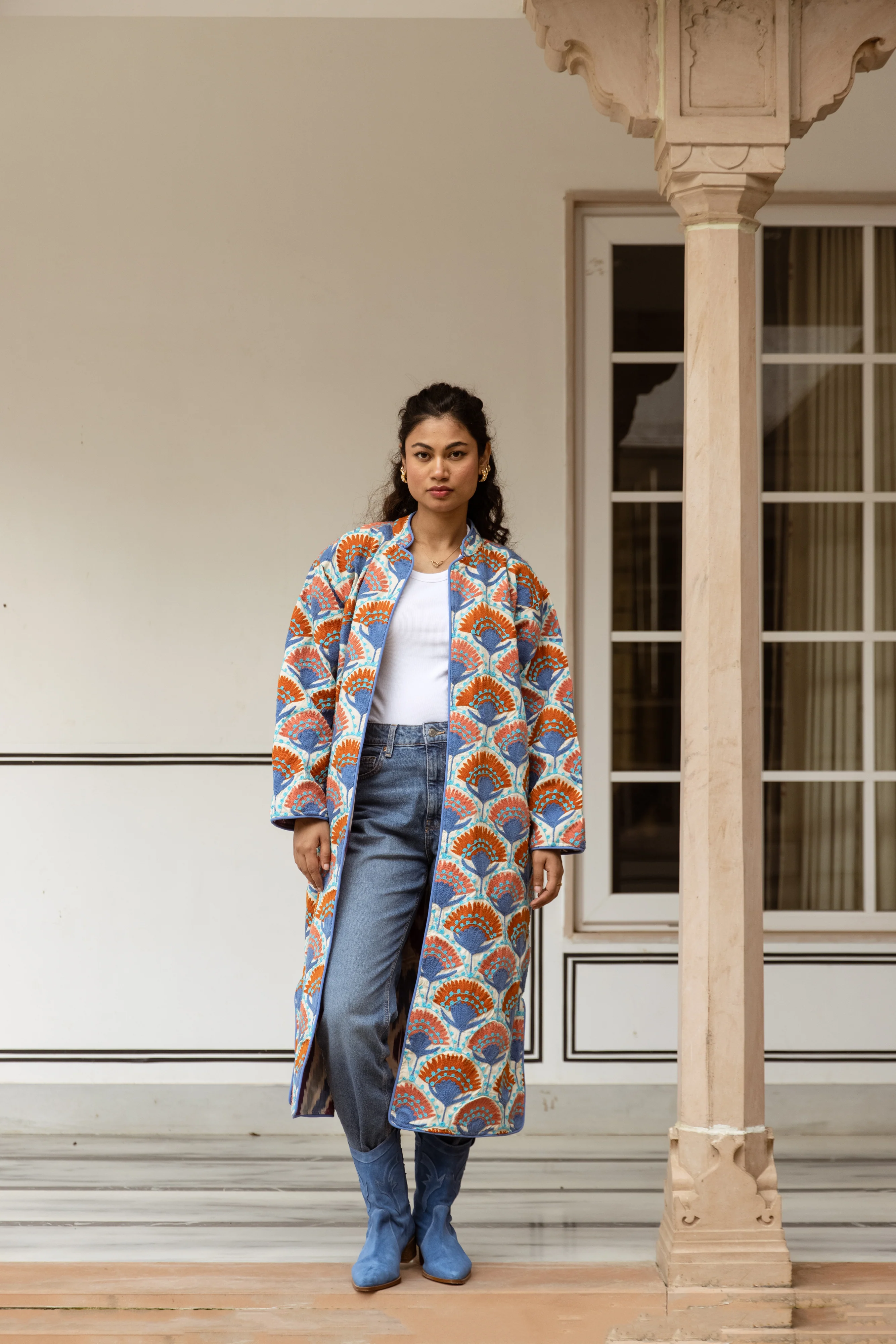 Long Suzani Jacket - Blue & Orange - Happy Cabbage London
