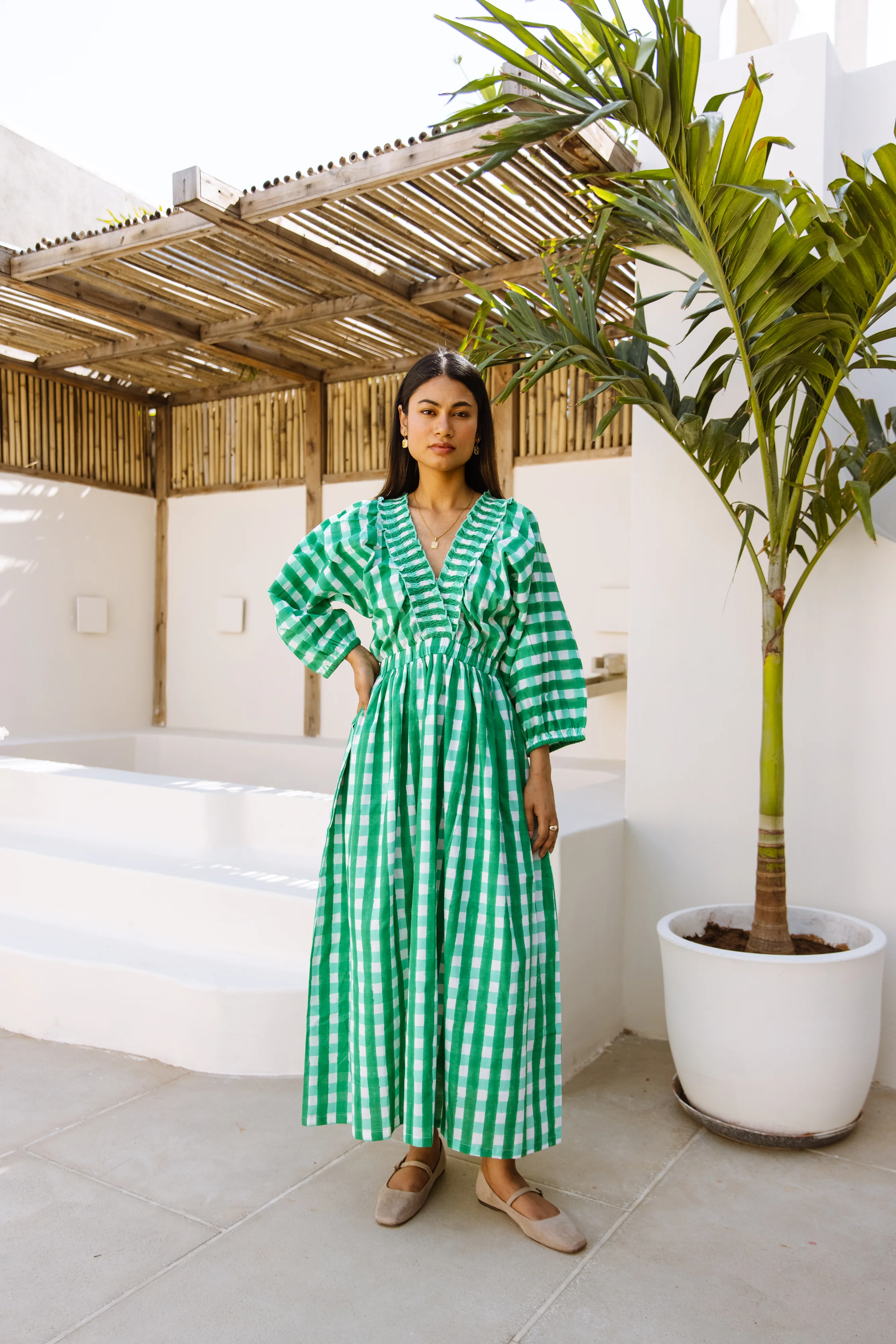 SALE The Piper Dress - Green Gingham - Happy Cabbage London