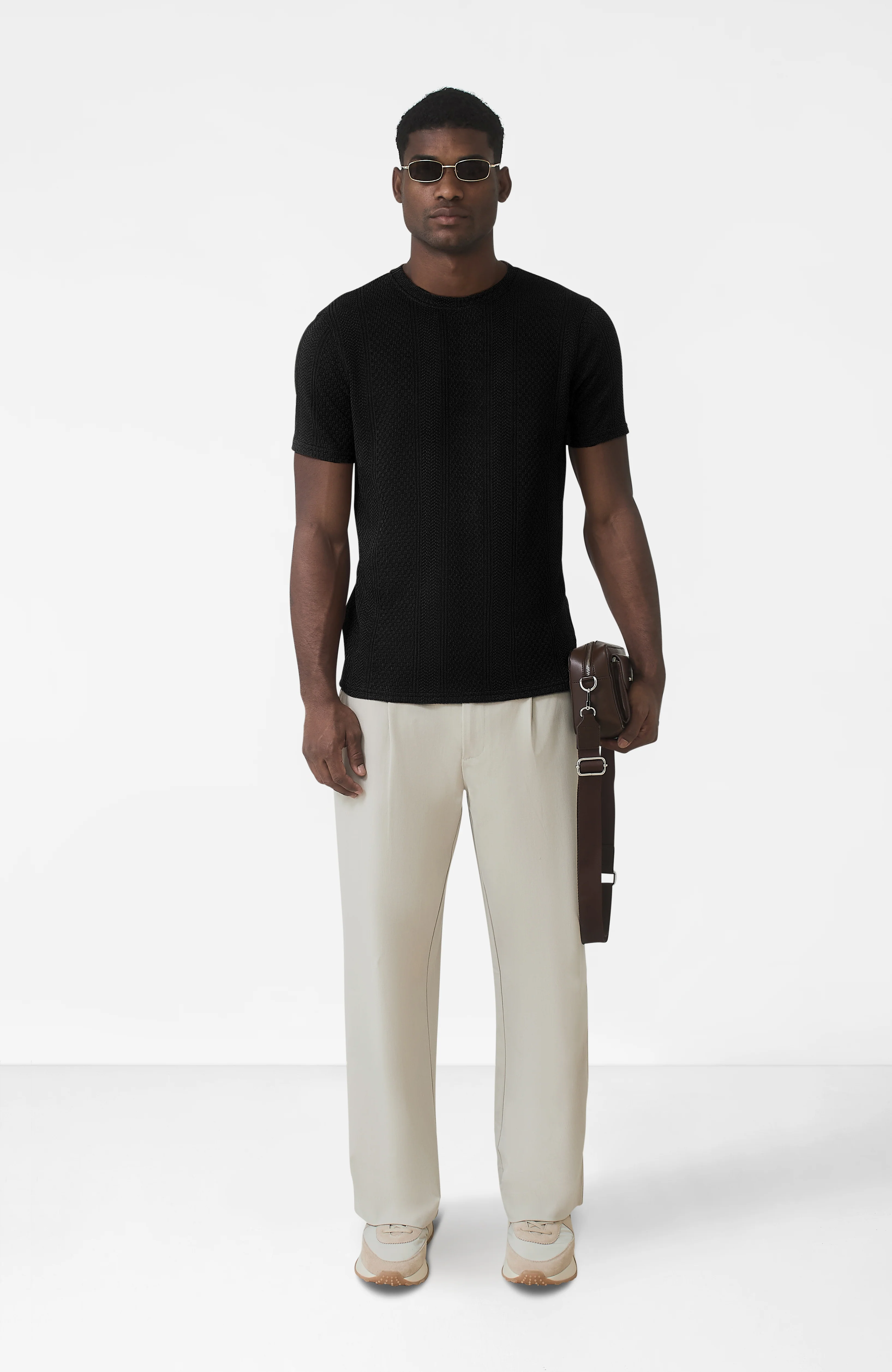 Cedro Slim Textured Tee in Black - Happy Cabbage London