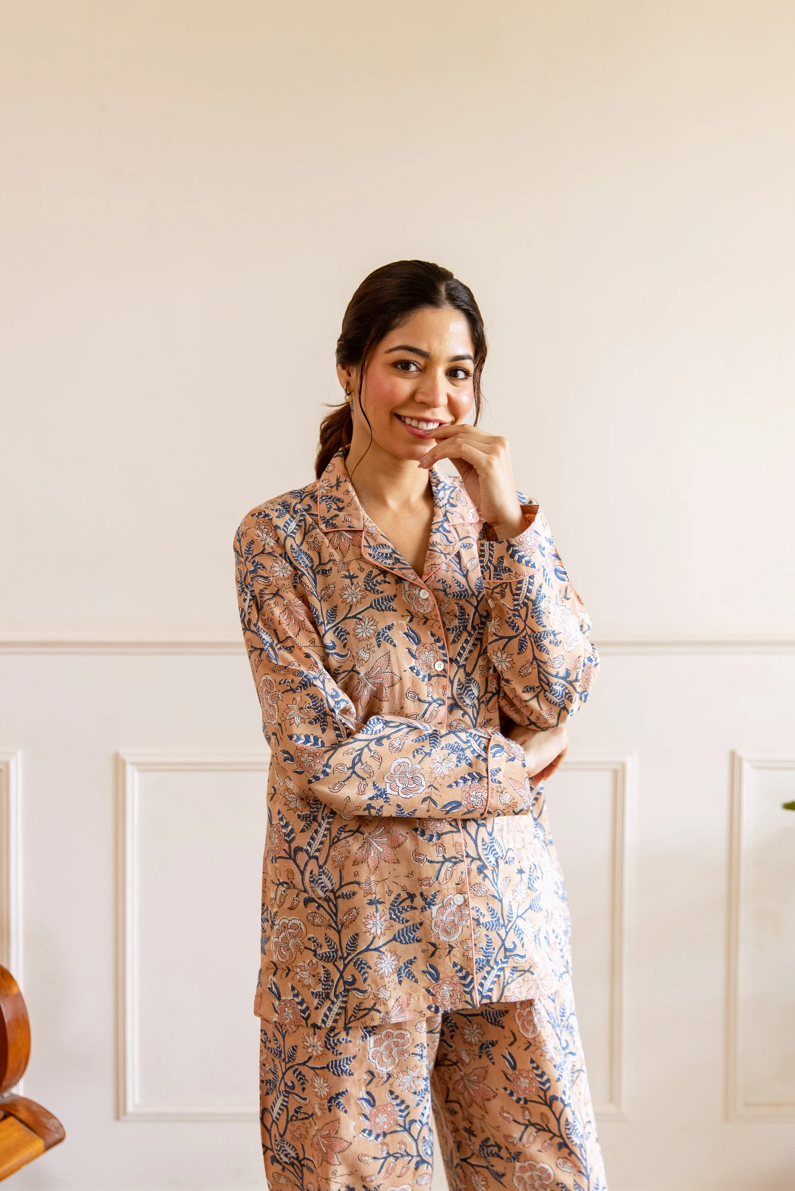 Long PJ Set - Soft Beige Rose - Happy Cabbage London