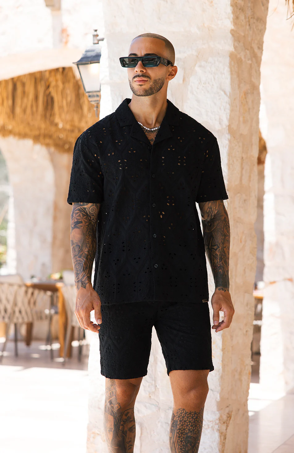 Destino Luxury Embroidered Relaxed Lined Shorts in Black - Happy Cabbage London