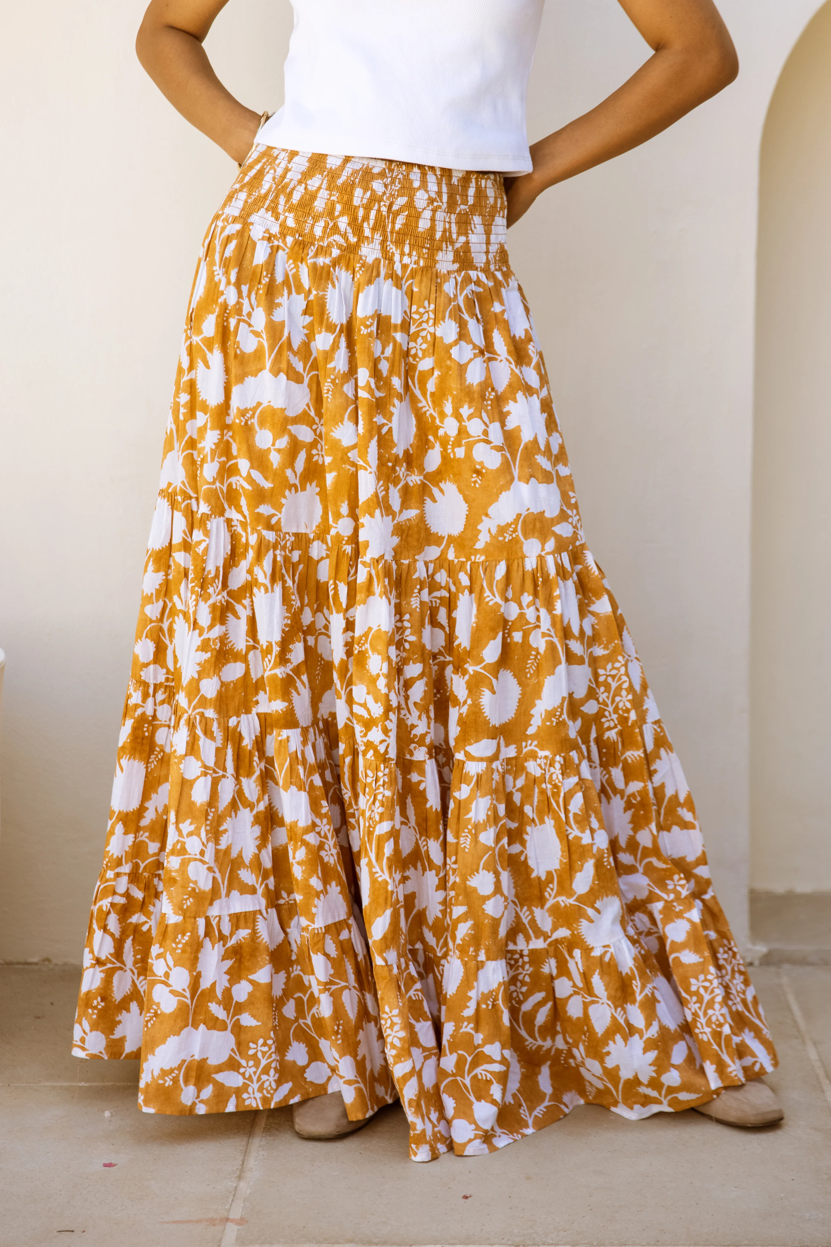The Pia Skirt - Ochre Print - Happy Cabbage London