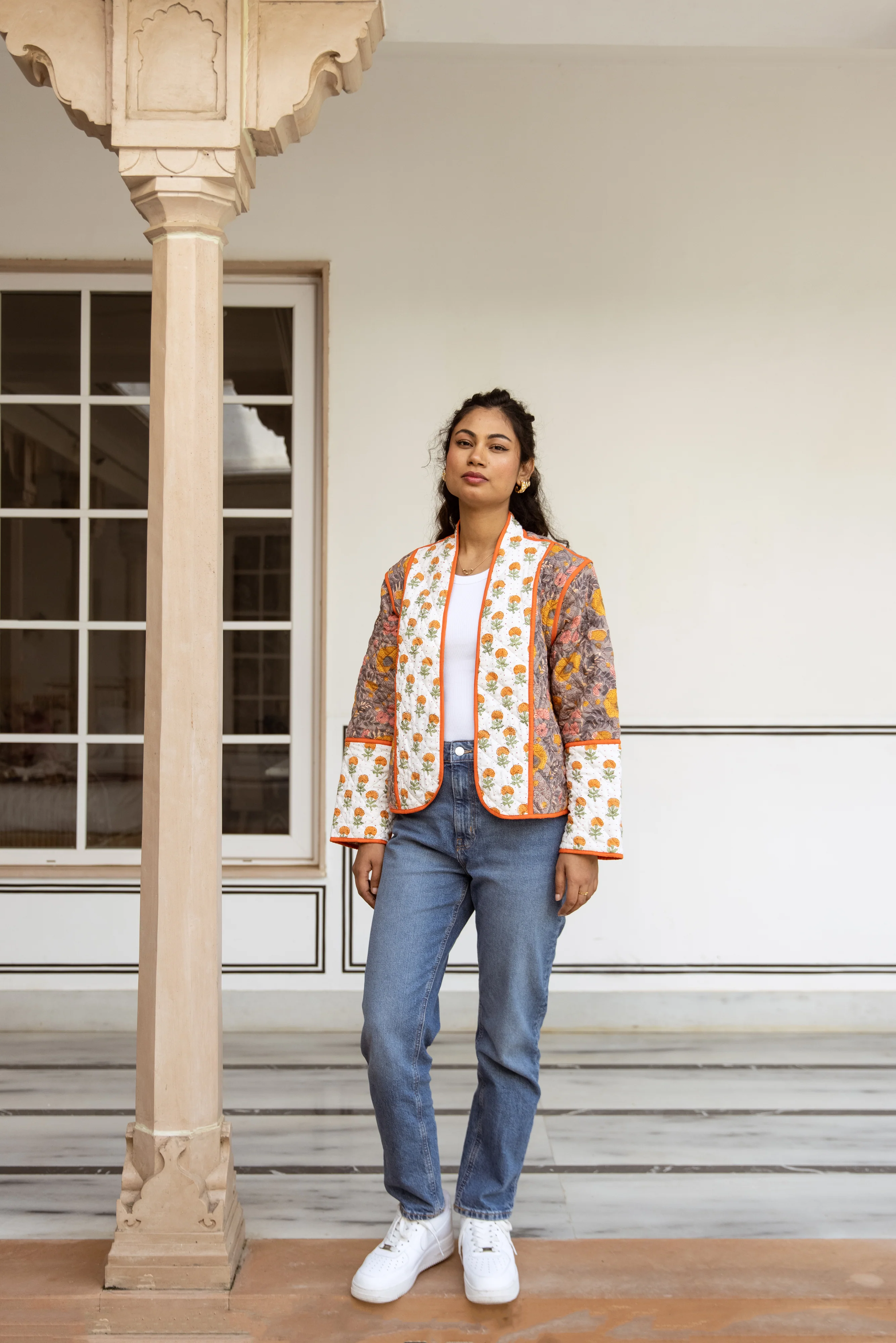 SALE Quilted Jacket & Waistcoat in 1 - Grey & Marigold - Happy Cabbage London