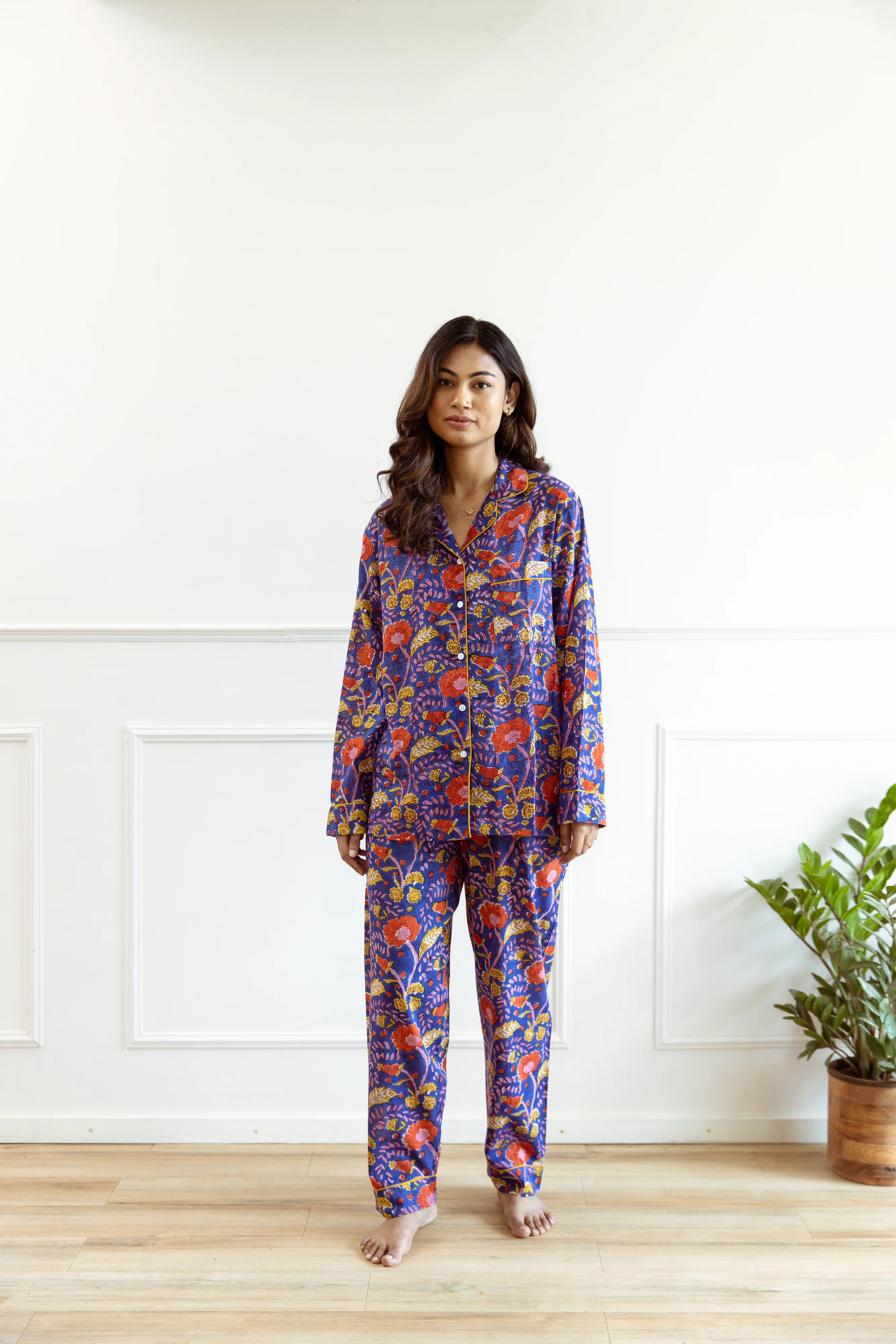 Long PJ Set - Blue & Red Floral Print - Happy Cabbage London