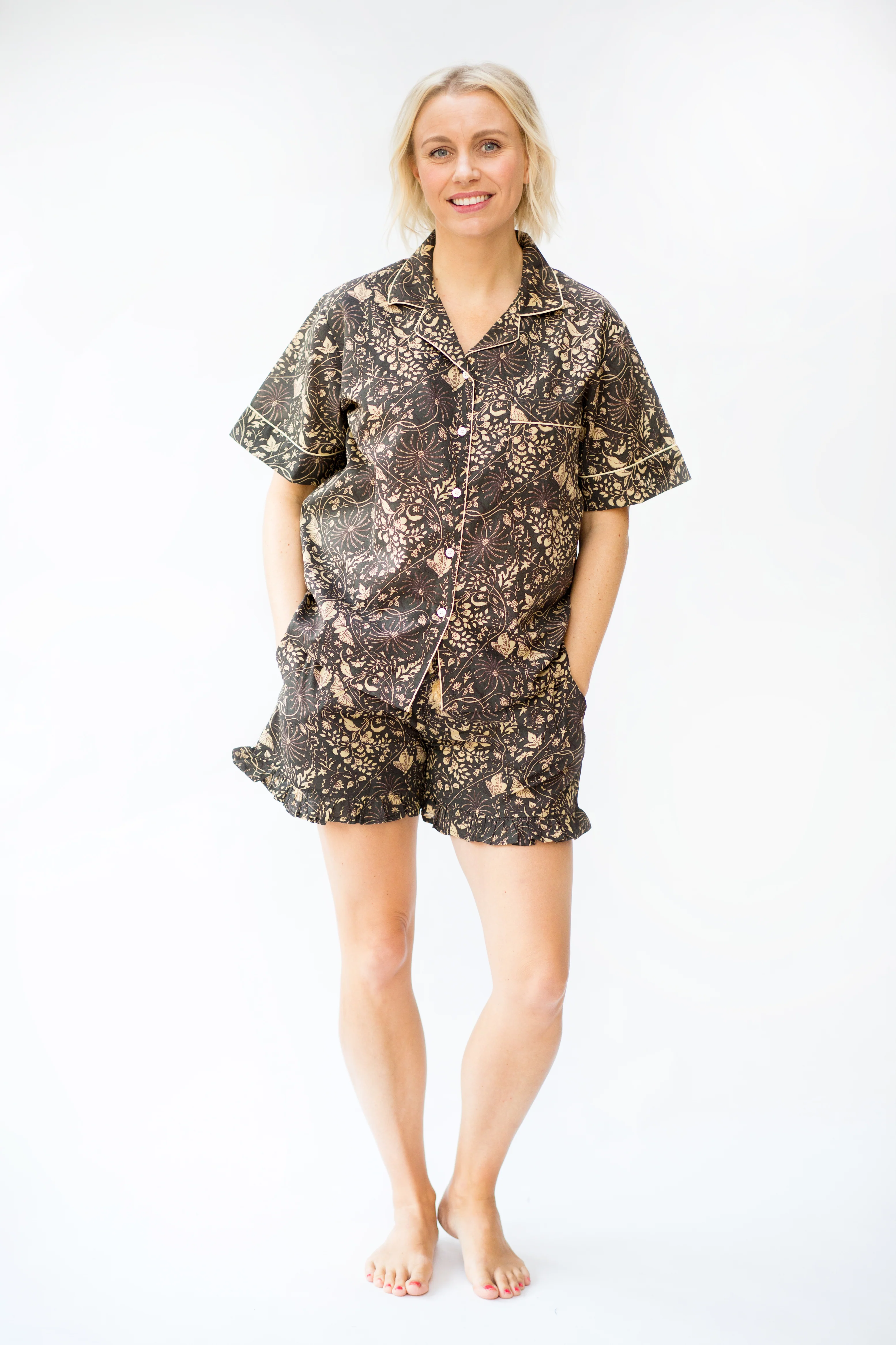 Short PJ Set - Grey & White Butterfly Print - Happy Cabbage London