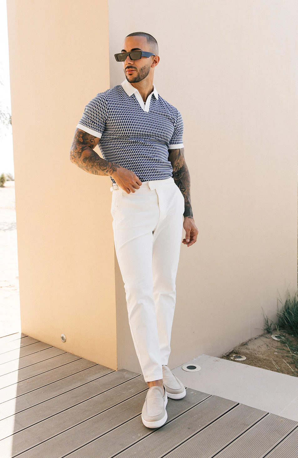 Beaufort Stretch Chinos in White - Happy Cabbage London