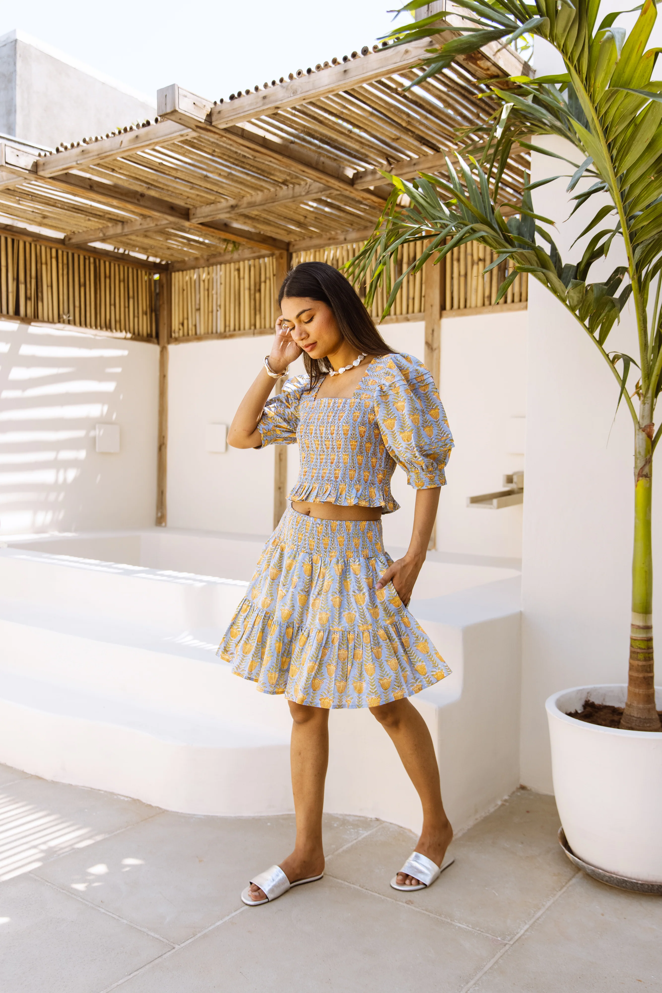 The Pia Mini Skirt - Blue & Yellow - Happy Cabbage London