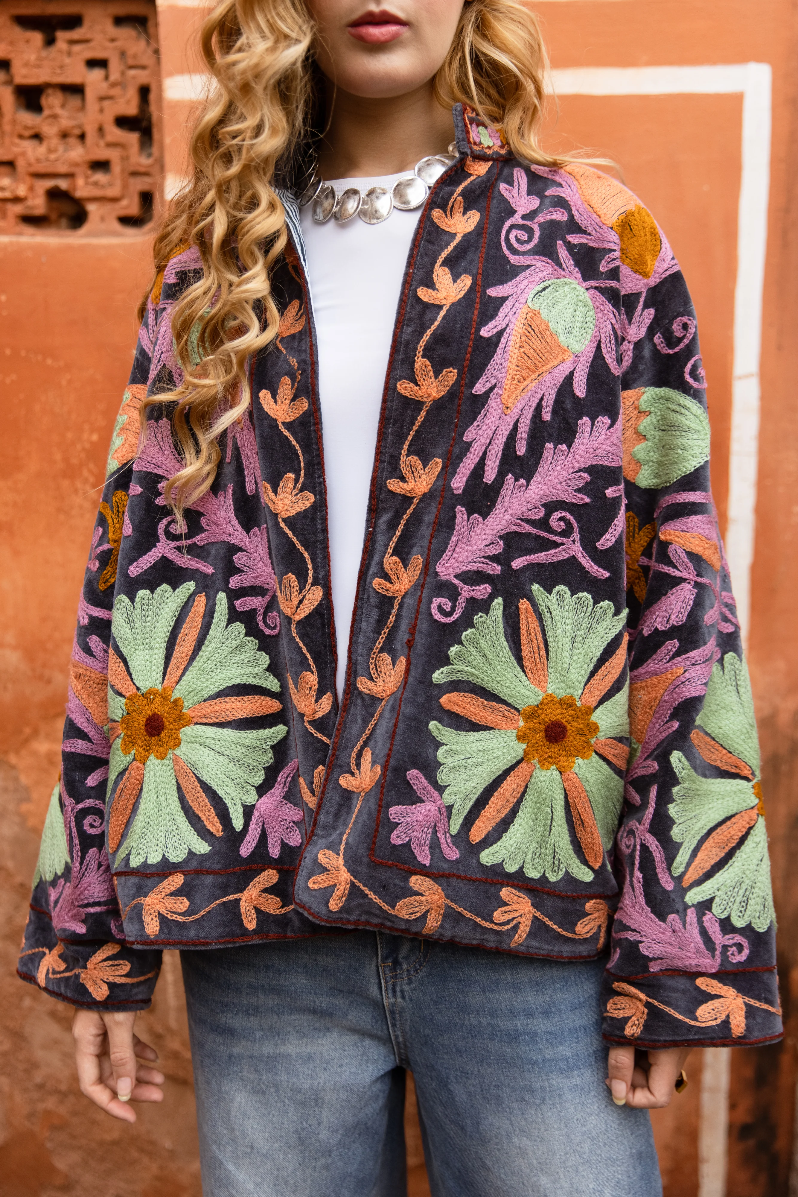 Embroidered Jacket - Plum Botanical - Happy Cabbage London