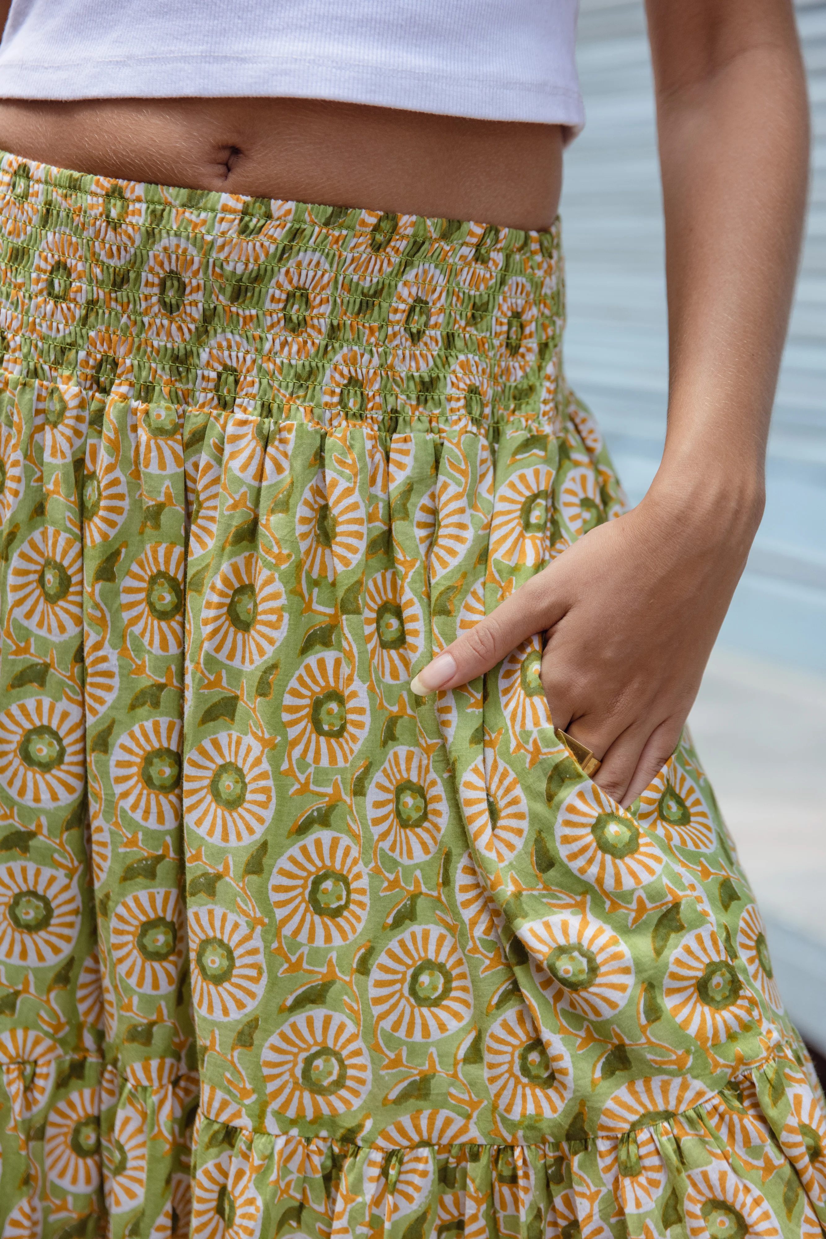 The Pia Skirt - Olive Sunburst - Happy Cabbage London