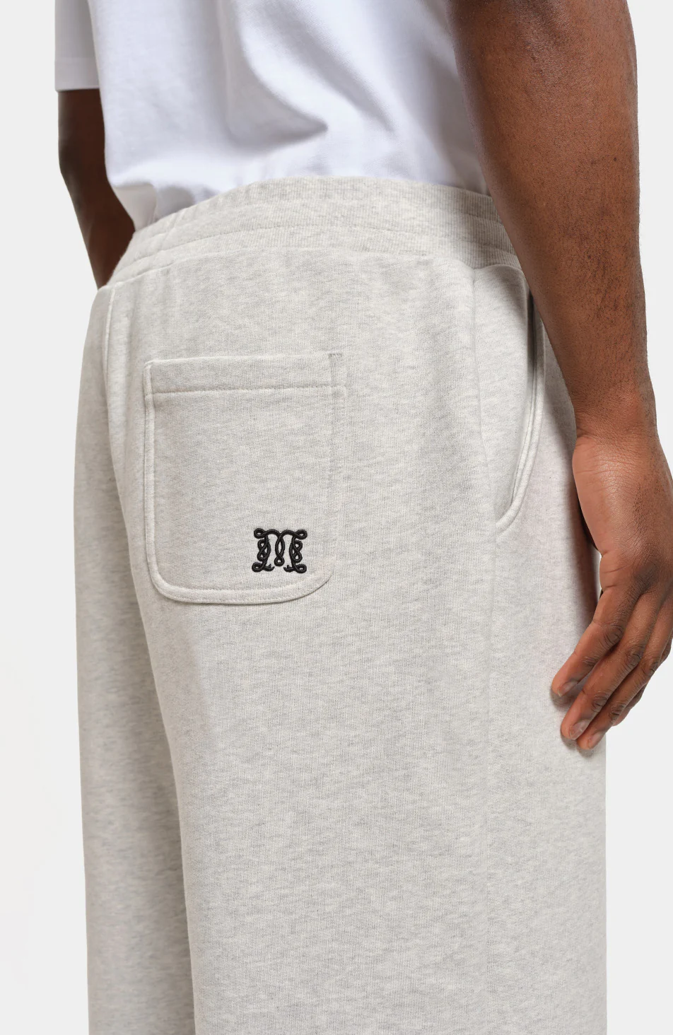 Embroidered Monogram Wide Leg Joggers in Grey Marl - Happy Cabbage London