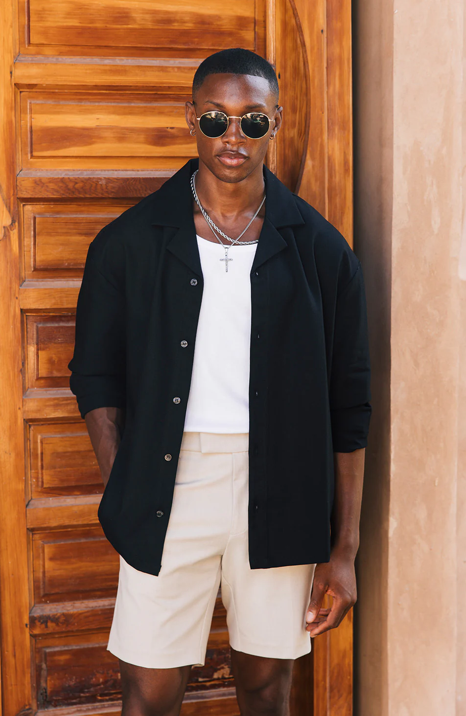 Deveron Oversized Long Sleeve Revere Shirt in Black - Happy Cabbage London